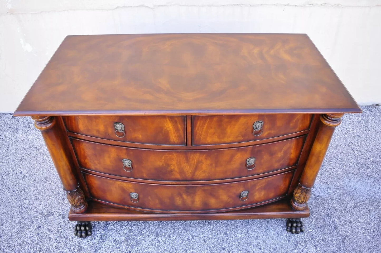 French Empire Style Mahogany Bow Front Large Chest Dresser w/ Bronze Paw Feet