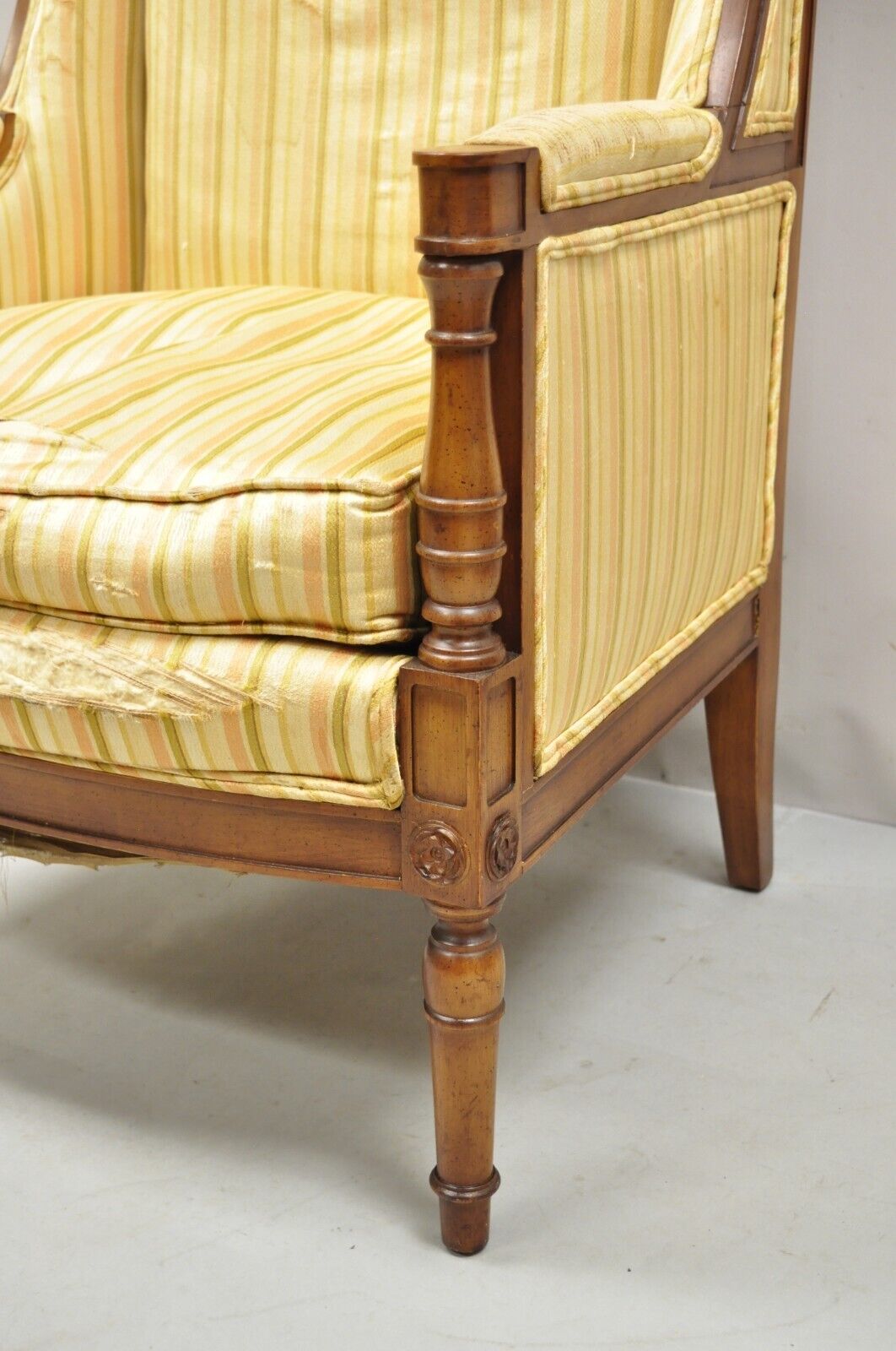 Vintage High Back French Hollywood Regency Stately Throne Lounge Arm Chair