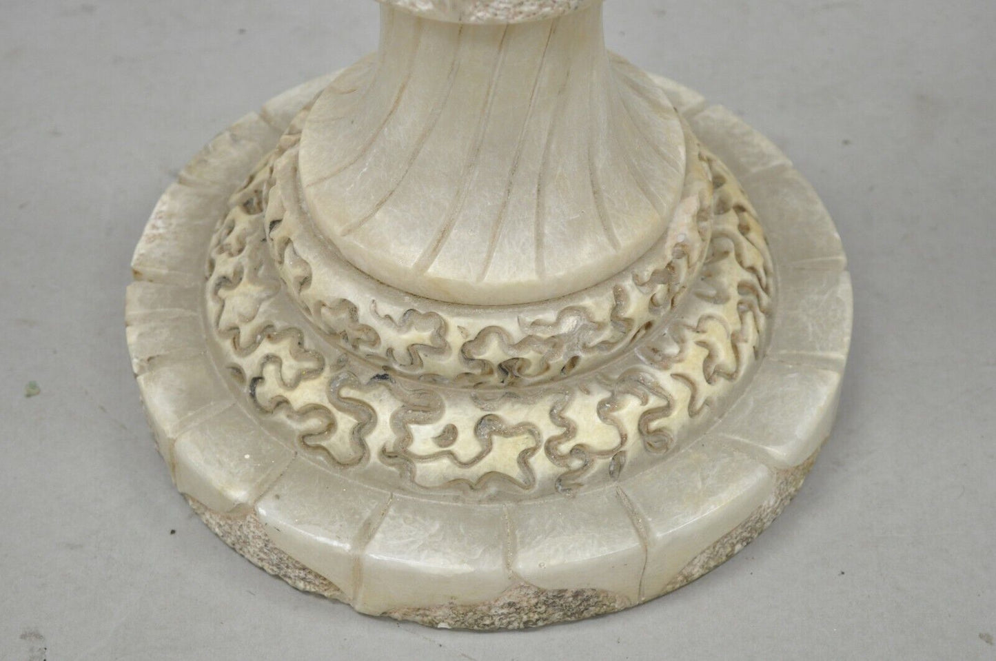 Vintage Chinese Wiseman Carved Alabaster 36" Figural Pedestal Plant Stand
