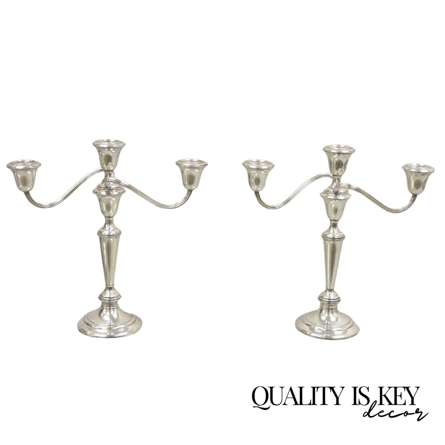 Gorham 808/1 Weighted Sterling Silver 3 Light Candlestick Candle - a Pair
