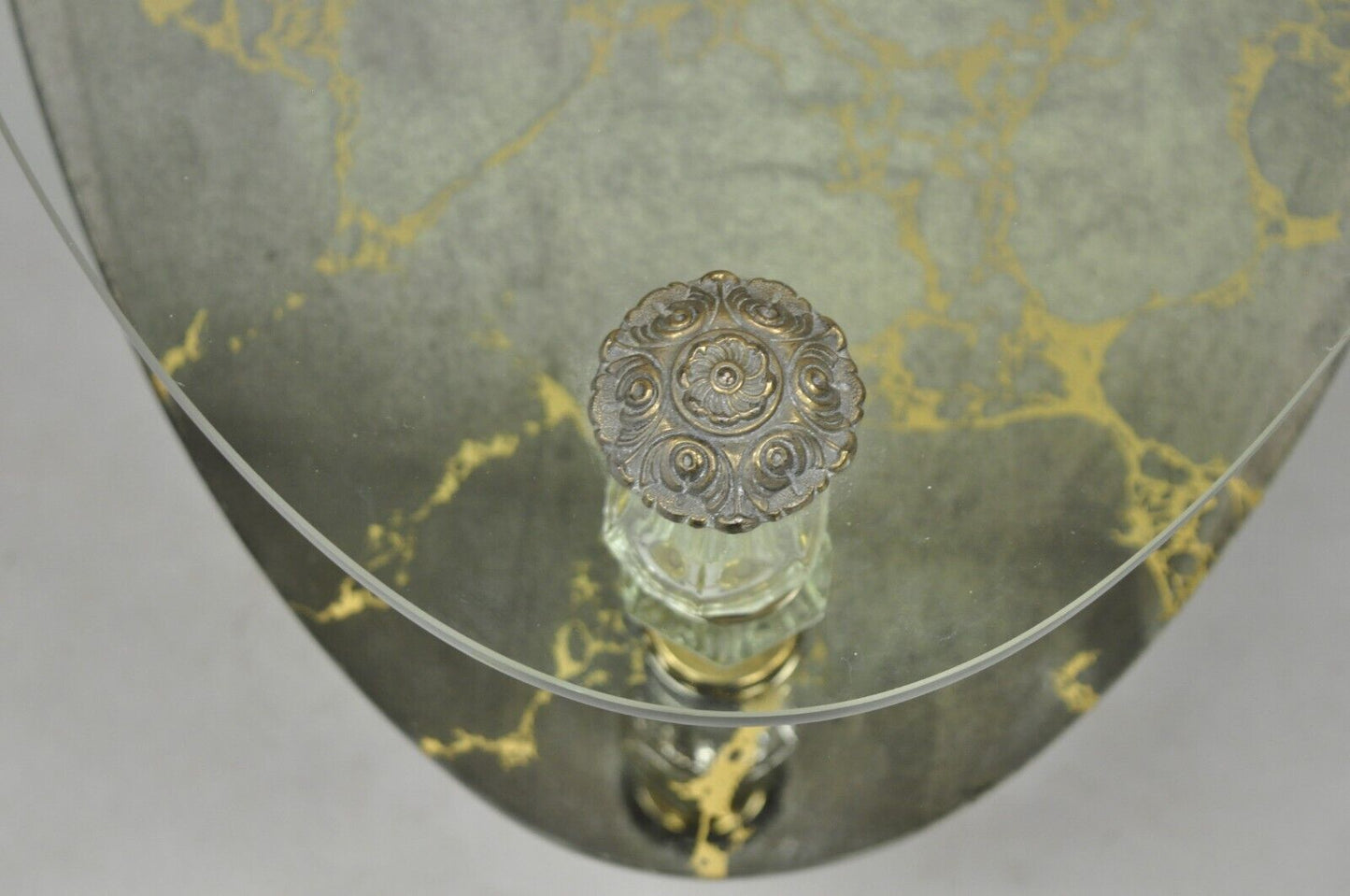 Vintage Hollywood Regency Two Tier Italian Églomisé Glass Side Tables - a Pair