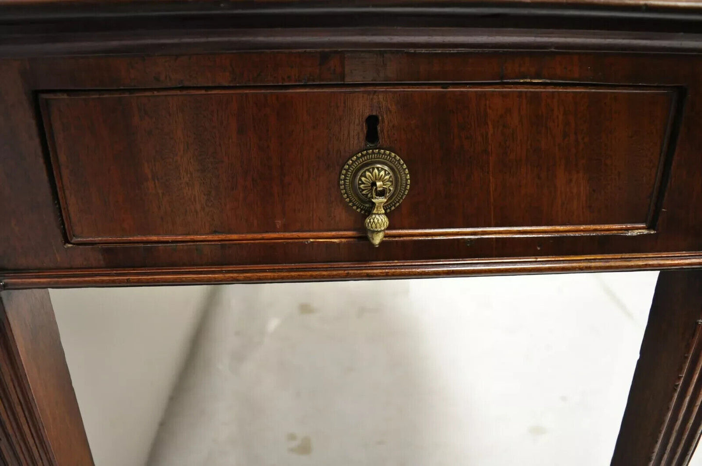 English Edwardian Mahogany 2 Drawer Demilune Sideboard Console Table Server