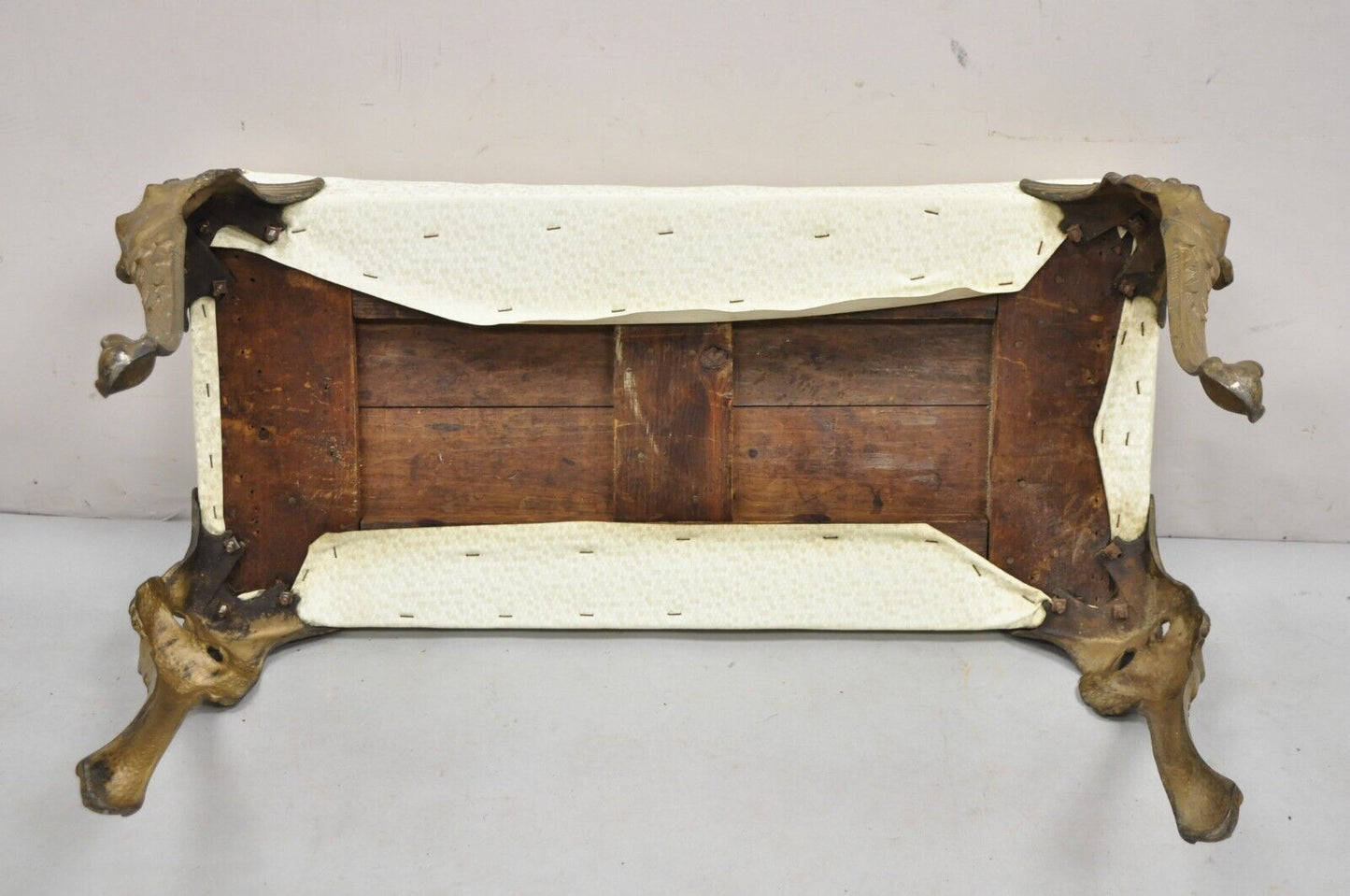 Antique French Art Deco Figural Bench With Cast Iron Winged Women Legs