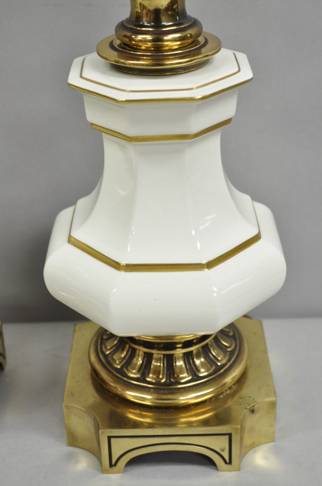 Vintage Stiffel Empire Style Burnished Brass & Porcelain Table Lamps (A) - Pair