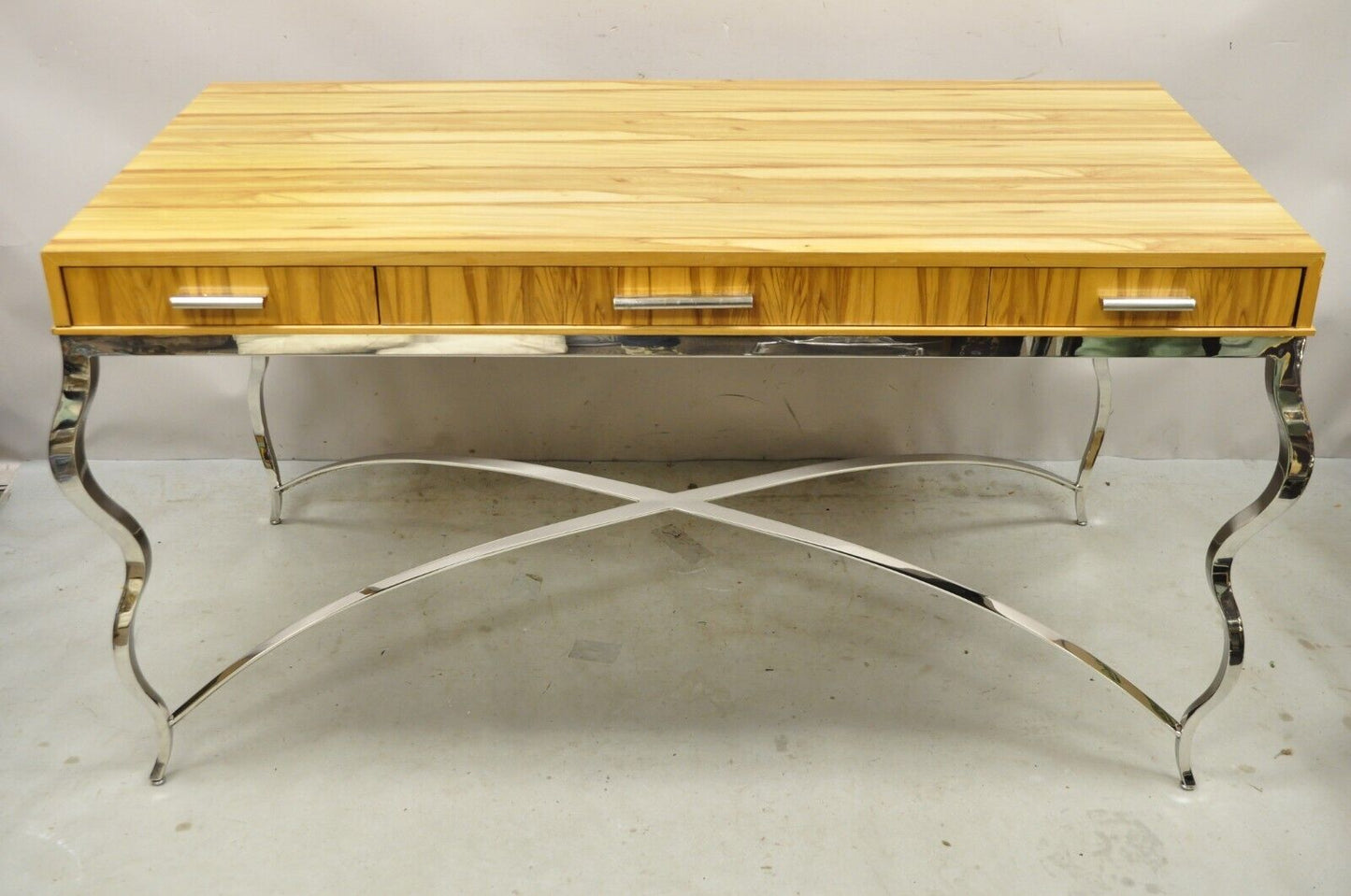 Century Furniture Modern Chrome and Zebra Wood Metal Base Desk Table 849-761