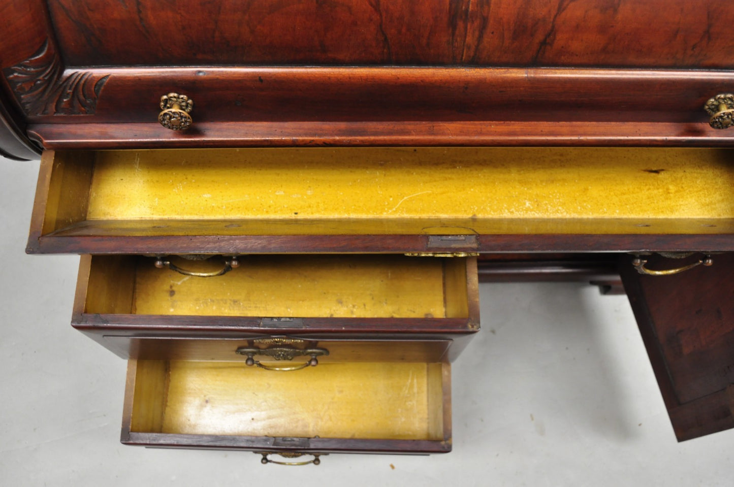 Antique Victorian Mahogany Cylinder Roll Top Bookcase Secretary Desk Cabinet