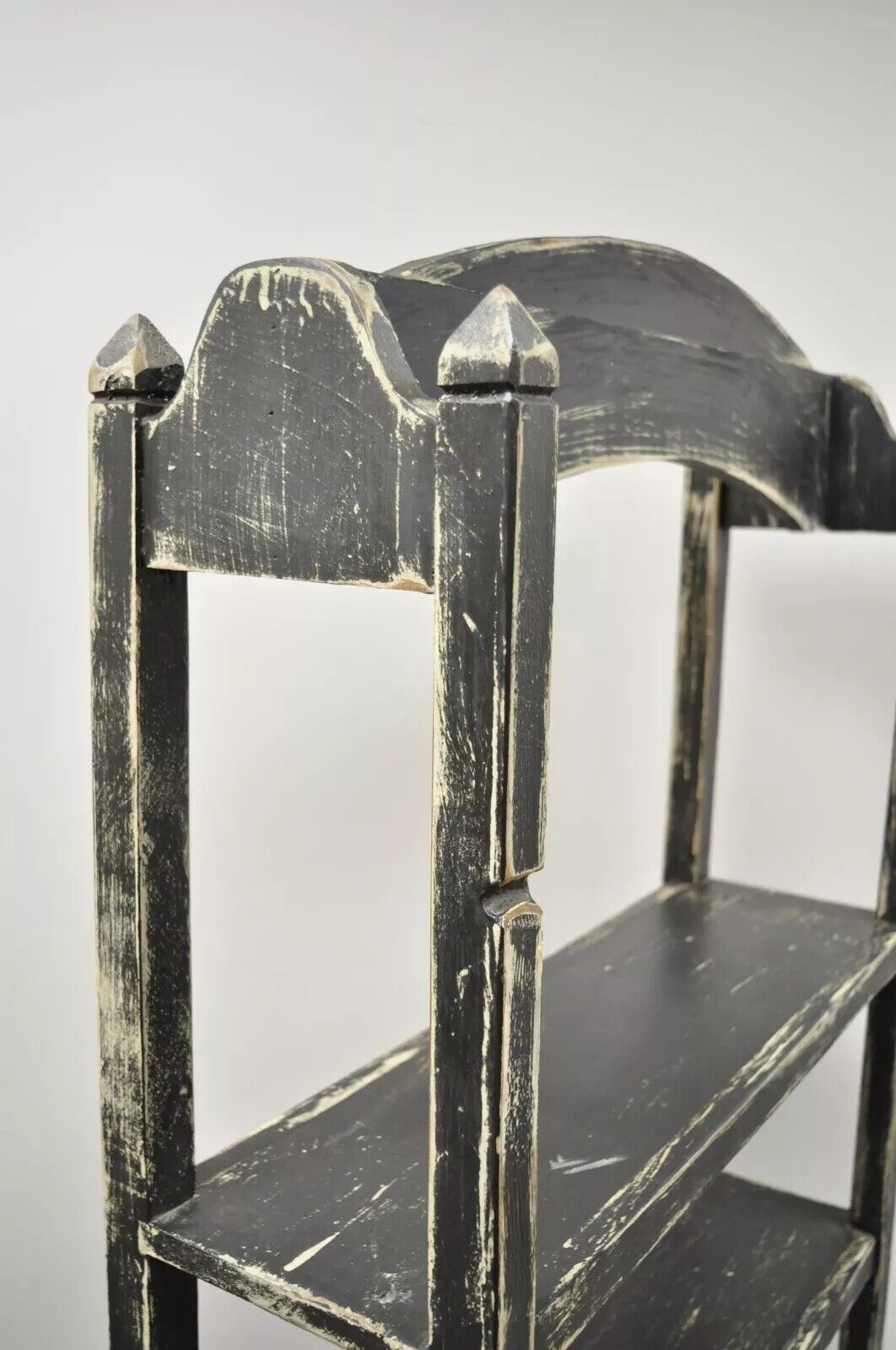 French Country Provincial Black & White Distress Painted Bookcase Display Stand