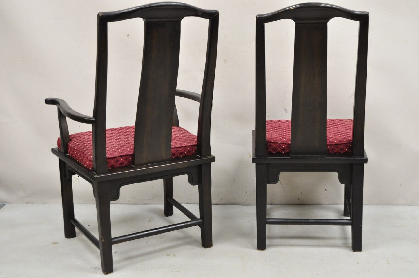 Vintage Chinoiserie Asian Ming Style Solid Wood Carved Dining Chairs - Set of 6