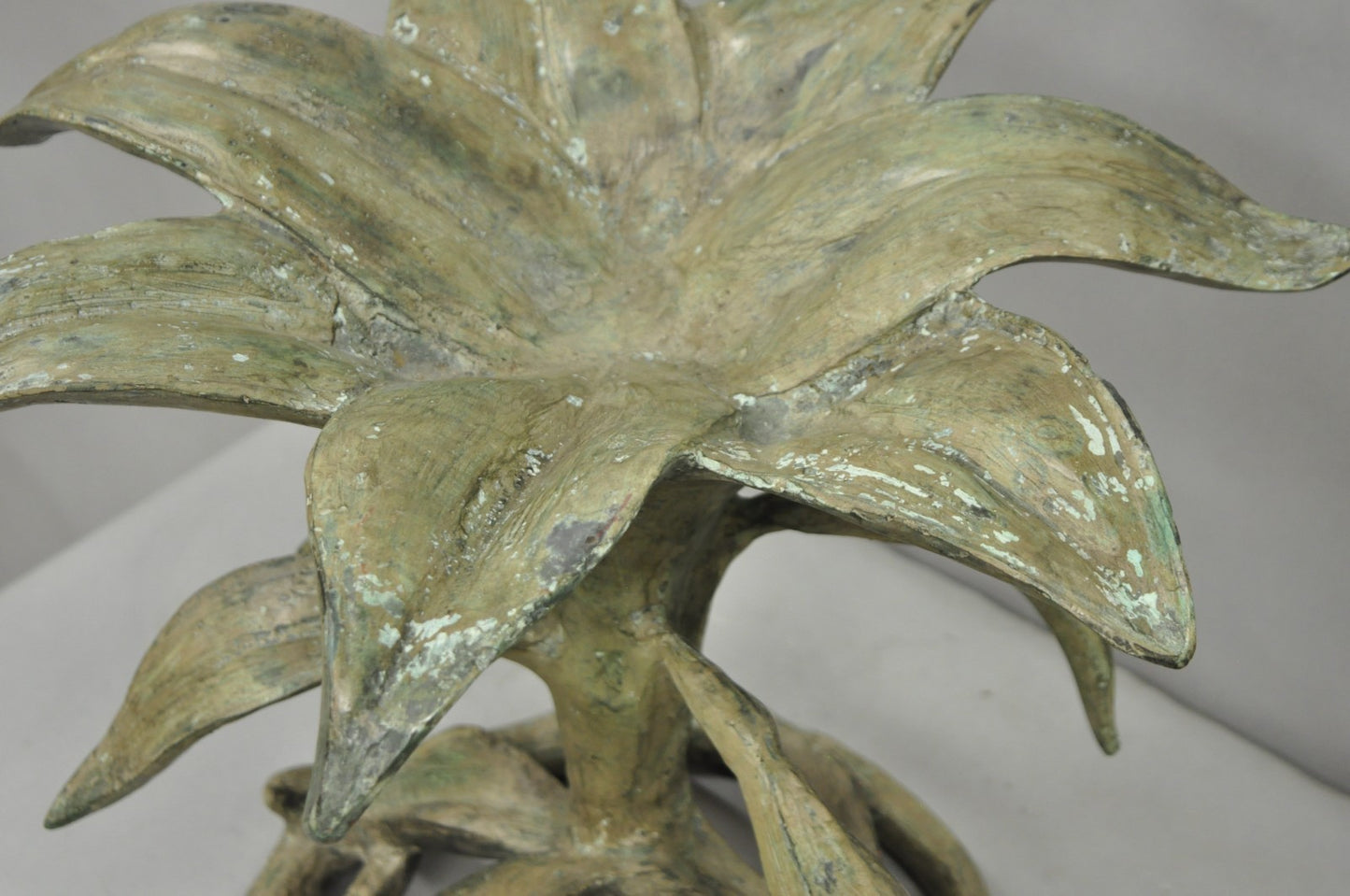 Vintage Arthur Court Green Verdigris Gilt Bronze & Glass Lily Flower Side Table