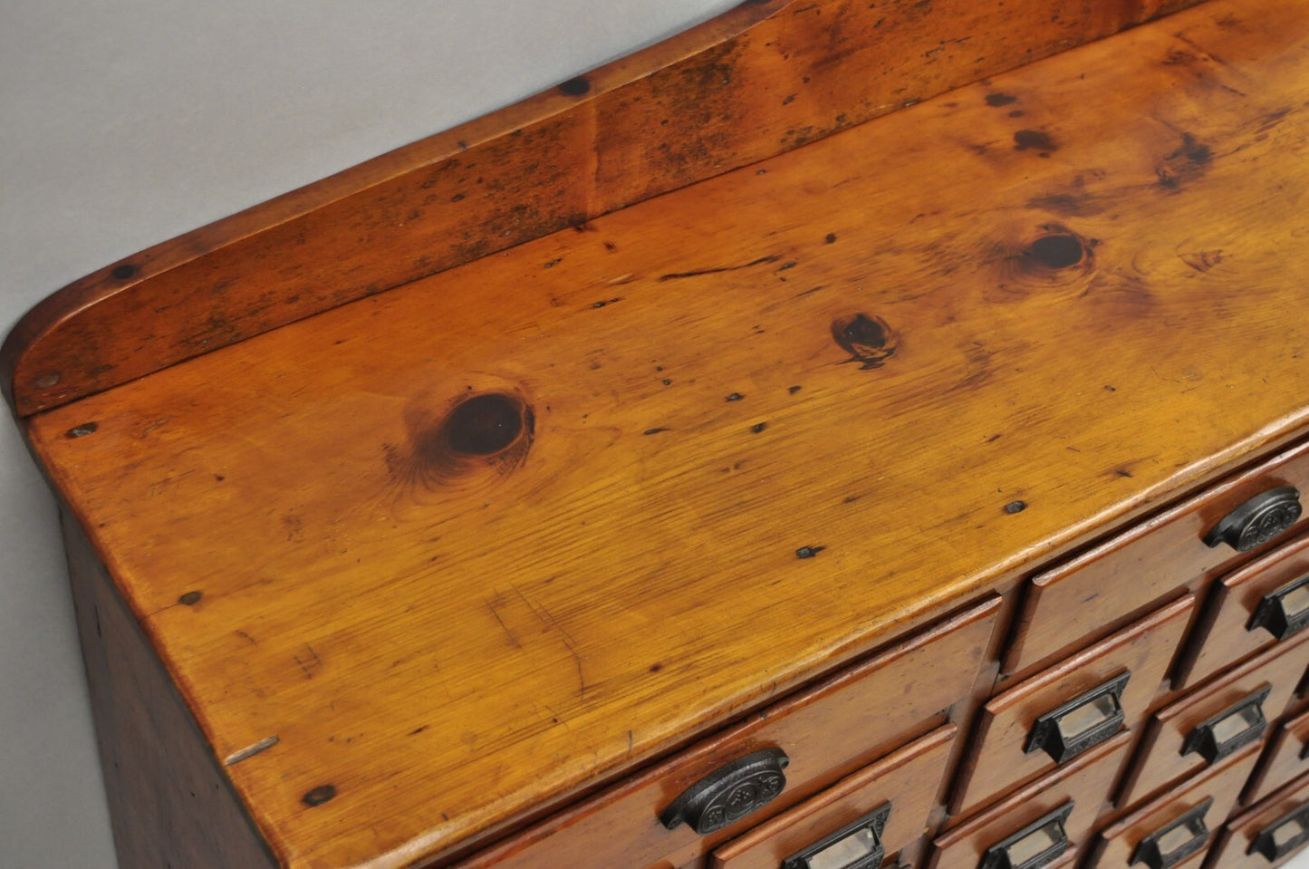 Antique Arts & Crafts Pine Wood 27 Drawer Apothecary File Cabinet Sideboard