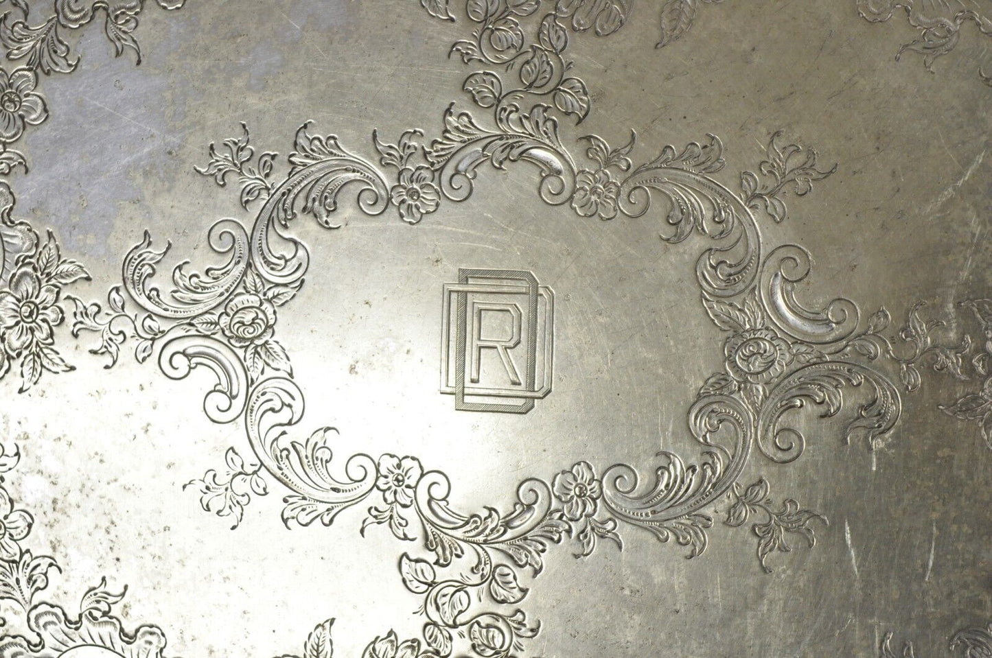 Antique English Victorian Silver Plated Oval Serving Platter Tray "RDD" Monogram