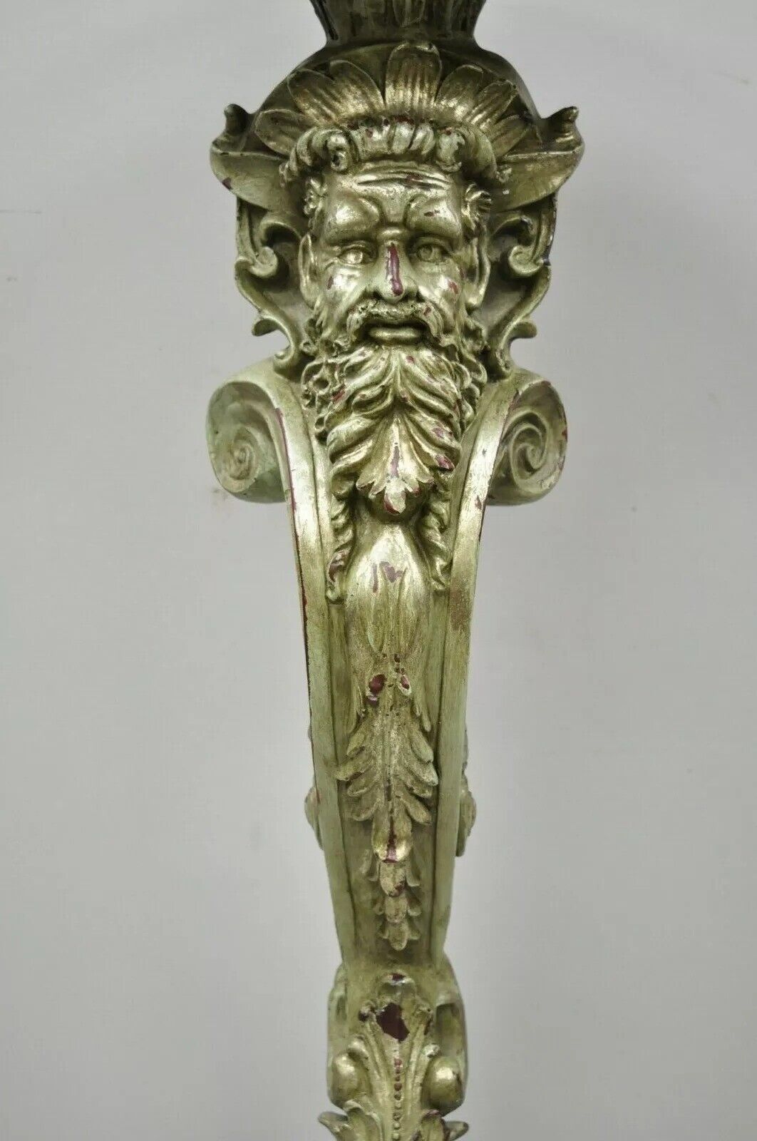 Italian Baroque Style Marble Top Figural Bearded Man Pedestal Stands - a Pair