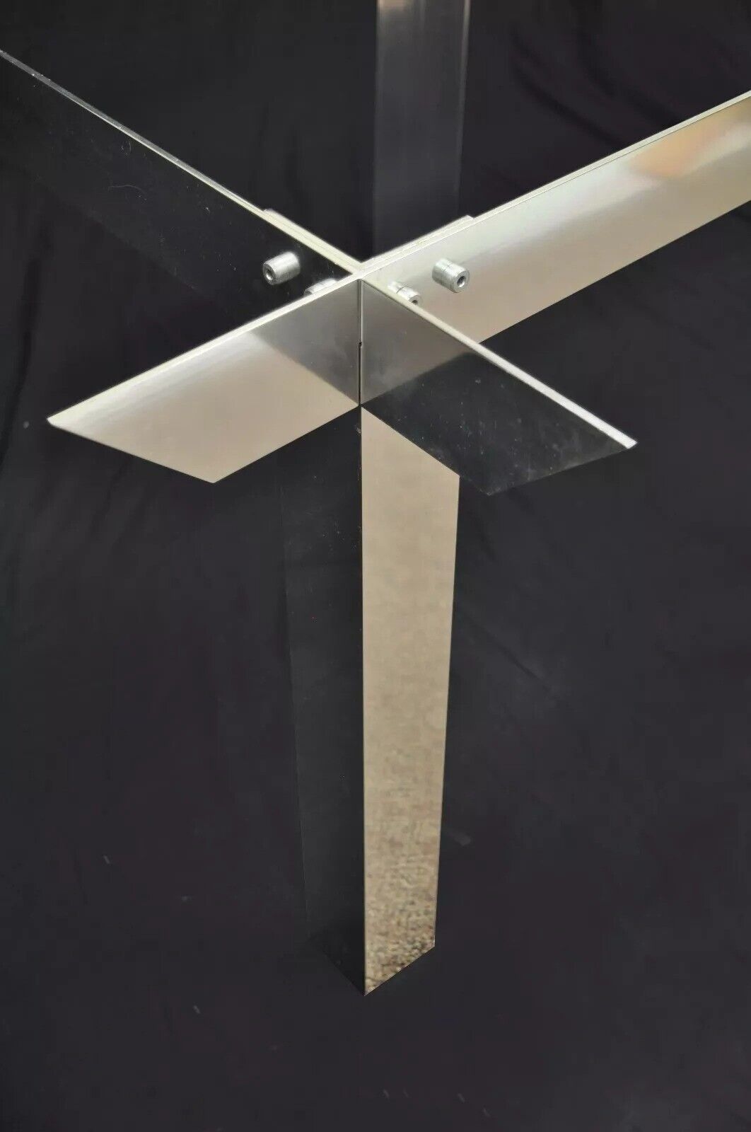Mid Century Modern "Ginsu Knife" Aluminum Metal Square Glass Dining Table