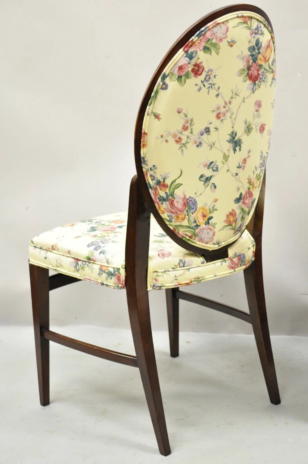 French Art Deco Oval Upholstered Back Mahogany Wood Frame Dining Chairs - a Pair