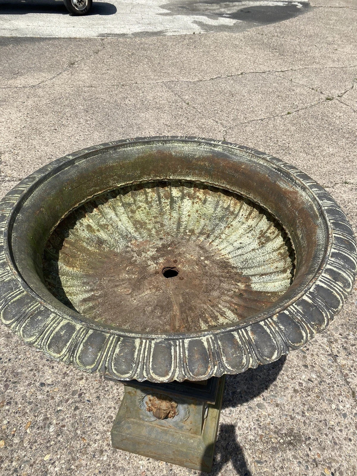 Vintage French Empire Large Cast Iron 42" Round Lion Urn Garden Planter on Base