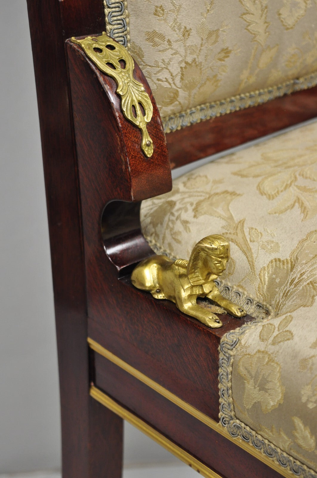 Vintage French Empire Mahogany Side Chairs with Bronze "Sphinx" Ormolu - a Pair