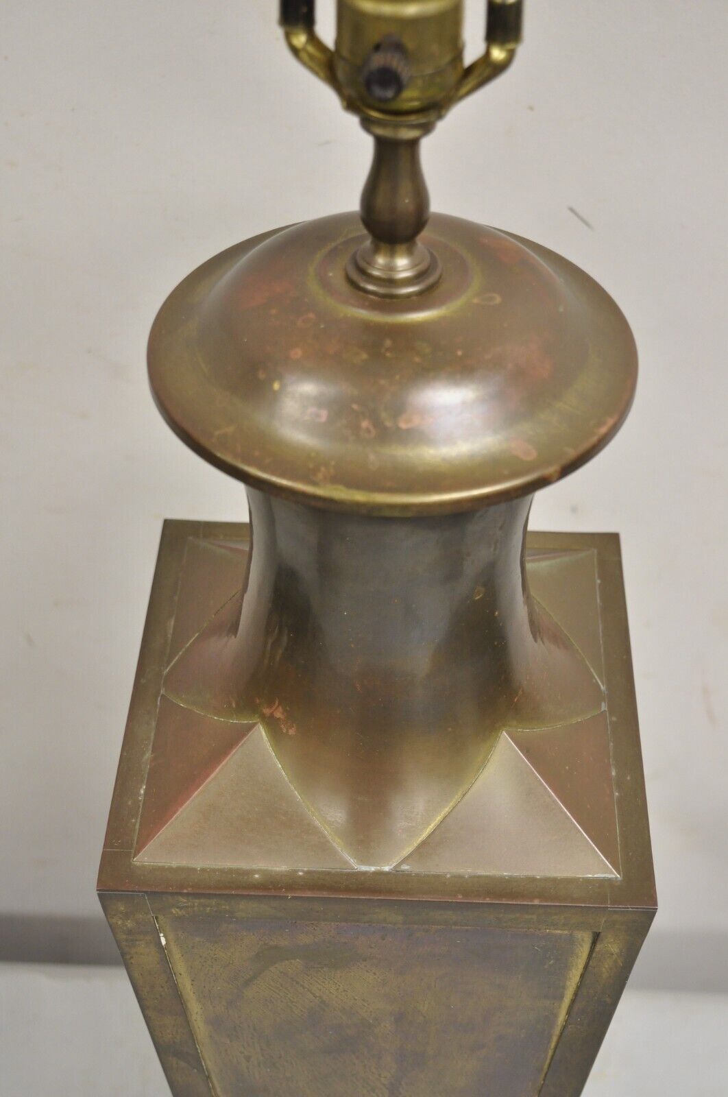 Vintage Chinoiserie Patinated Brass Square Jardiniere Table Lamp Wildwood