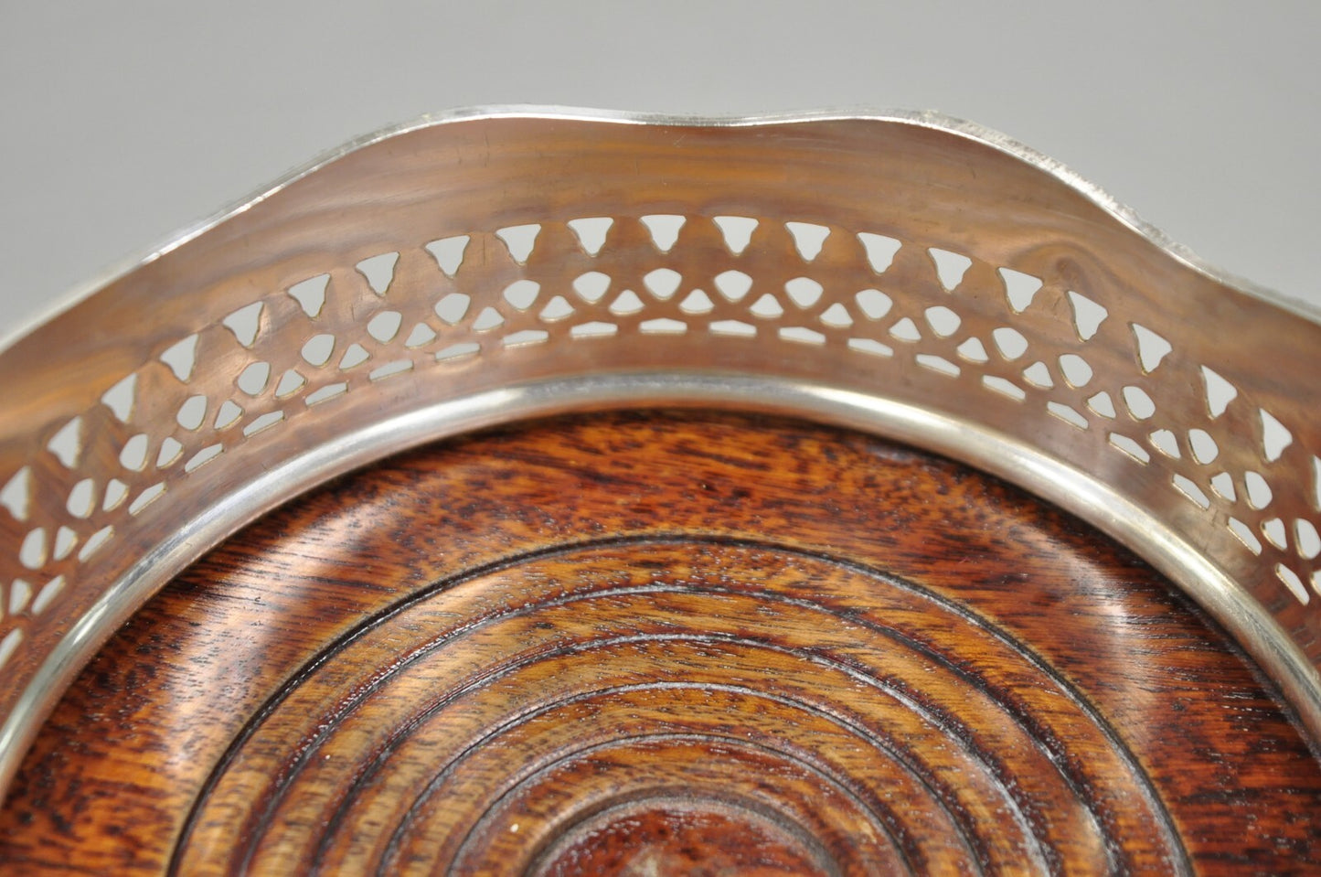 Vintage Sheffield Edwardian Silver Plated Fretwork Mahogany Wine Bottle Coaster