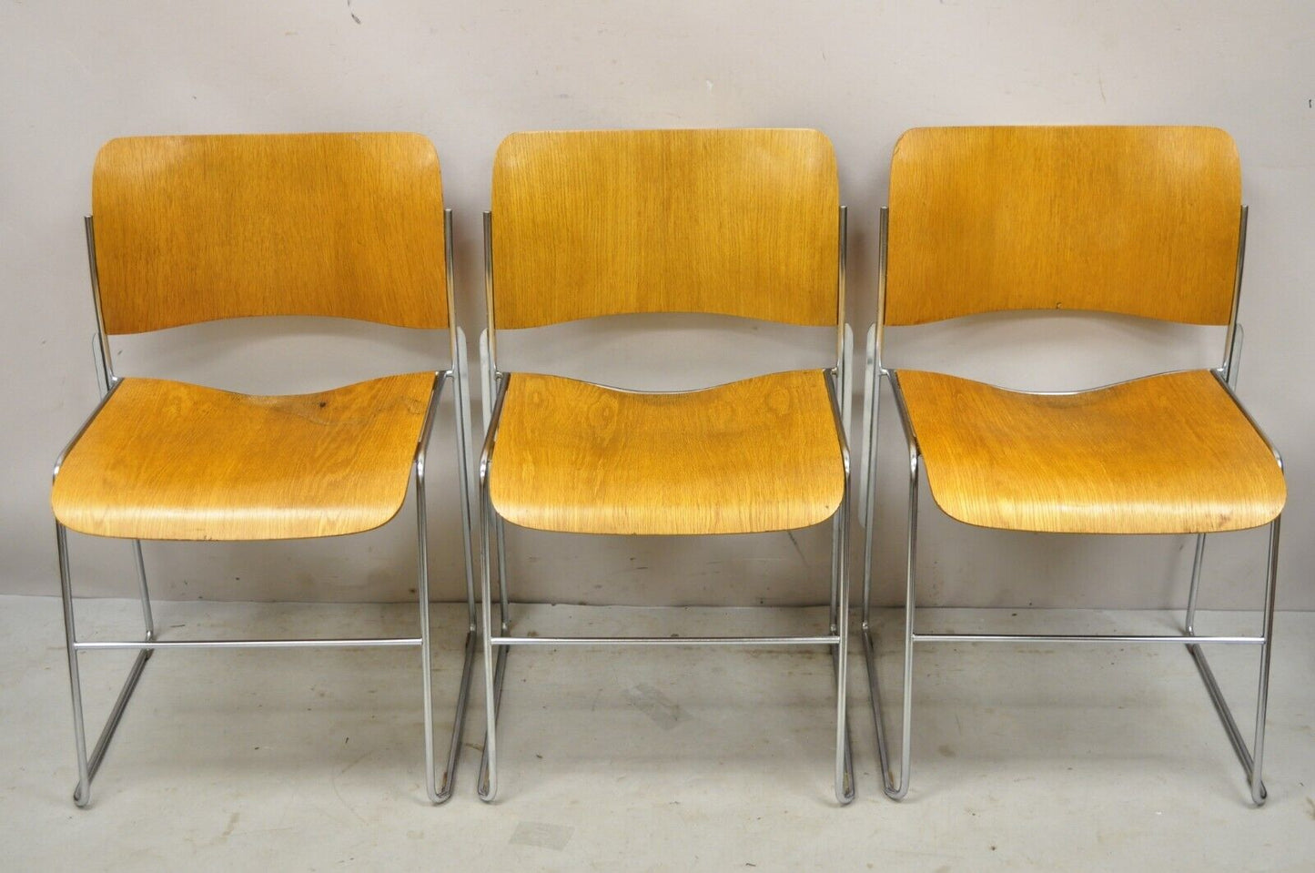 David Rowland 40/4 Bentwood Chrome Frame Stacking Side Chairs - Set of 3