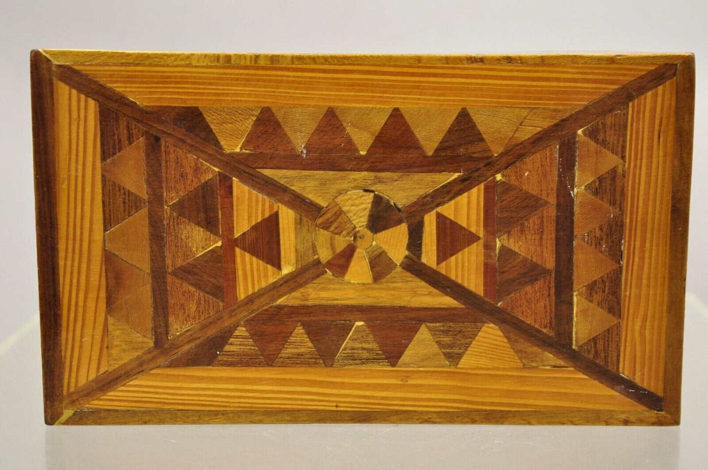Vintage Folk Art Marquetry Inlay Small Footstool Ottoman Stool