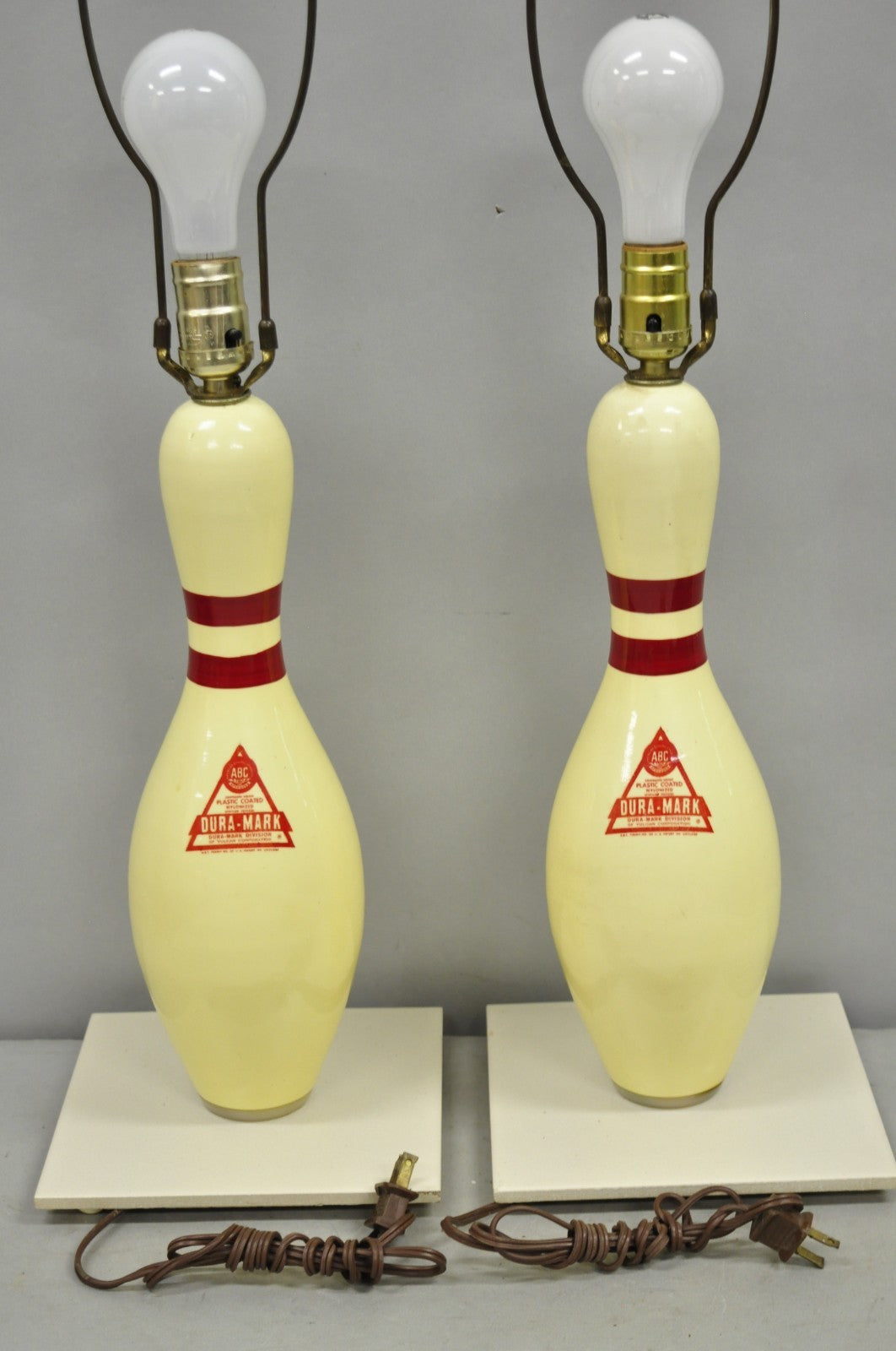 Vintage Mid Century Modern Bowling Pin Man Cave Game Room Table Lamps - a Pair