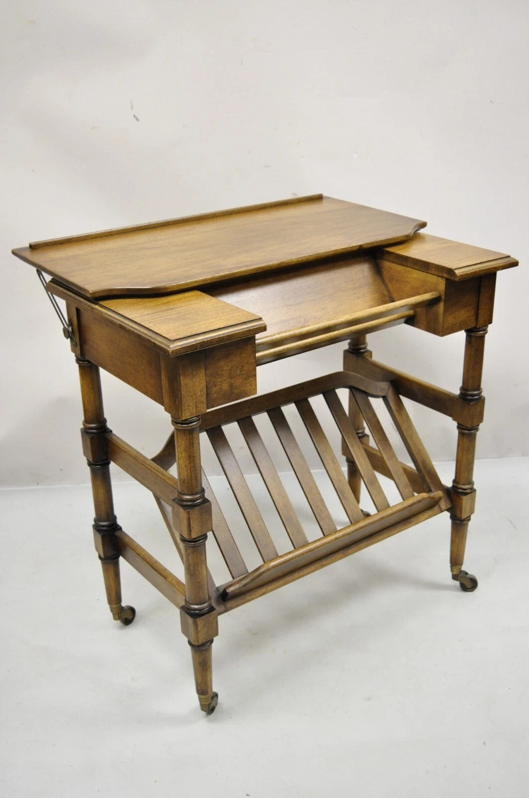 Vintage Brandt Flip Top Piano Style Small Cherry Wood Writing Desk Console Table
