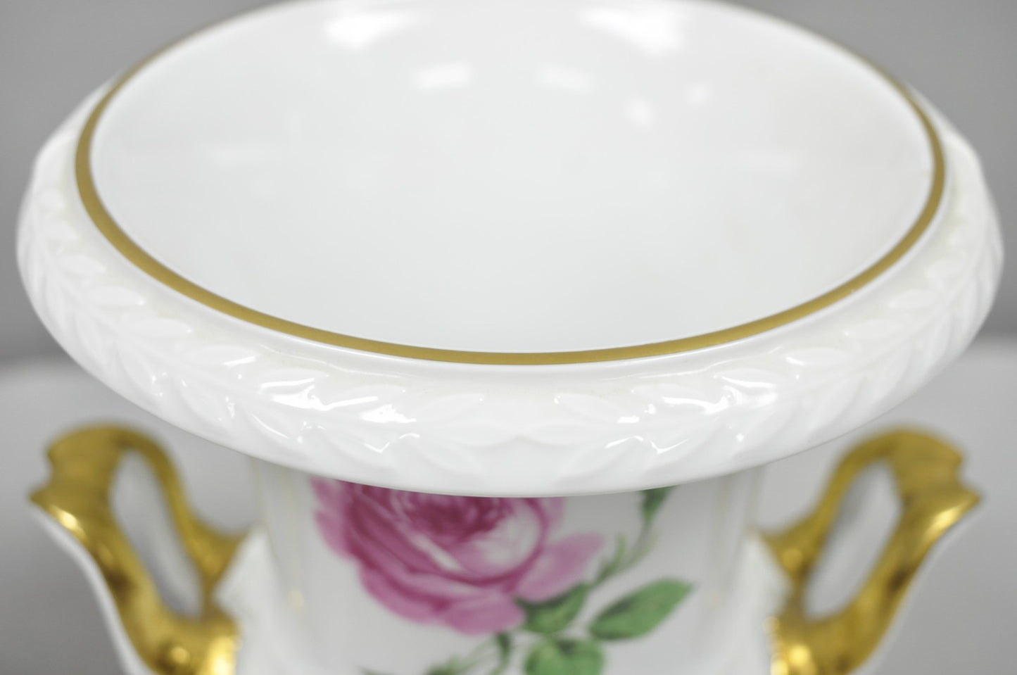 Alka Alboth & Kaiser Painted French Porcelain Pink Rose Trophy Cup Urn Vase Pair