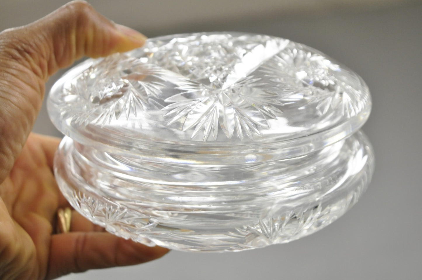 Vintage Art Deco Bohemian Cut Crystal Glass Czech Ladies Vanity Powder Jar