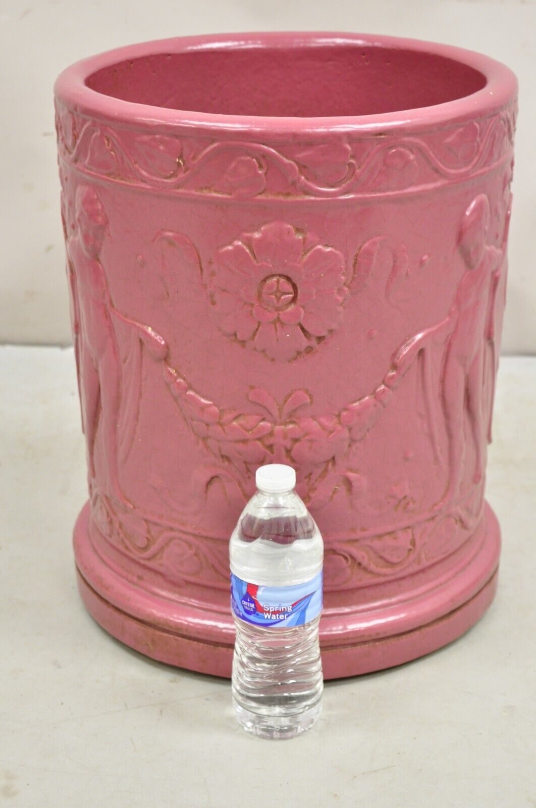 Antique Purple Glazed Stoneware Pottery Italian Classical Putti Shield Planter