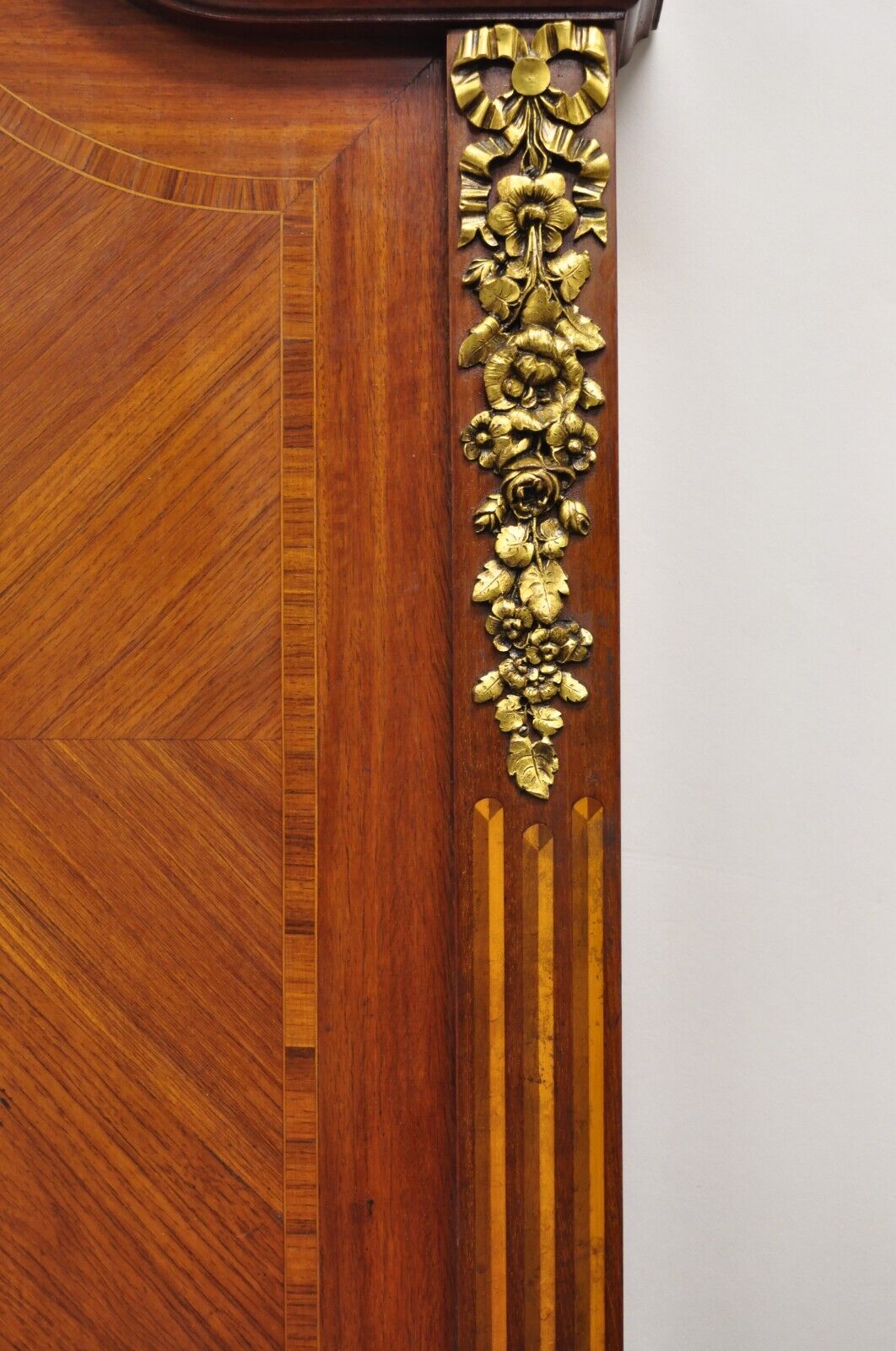 Antique French Louis XVI Style Marquetry Inlay Twin Bed Headboard - a Pair