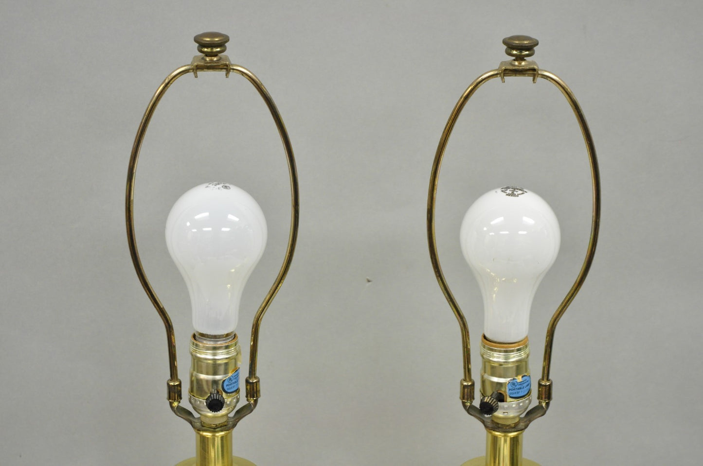 Vintage Stiffel Hollywood Regency Cream Enamel Brass Urn Table Lamps - a Pair
