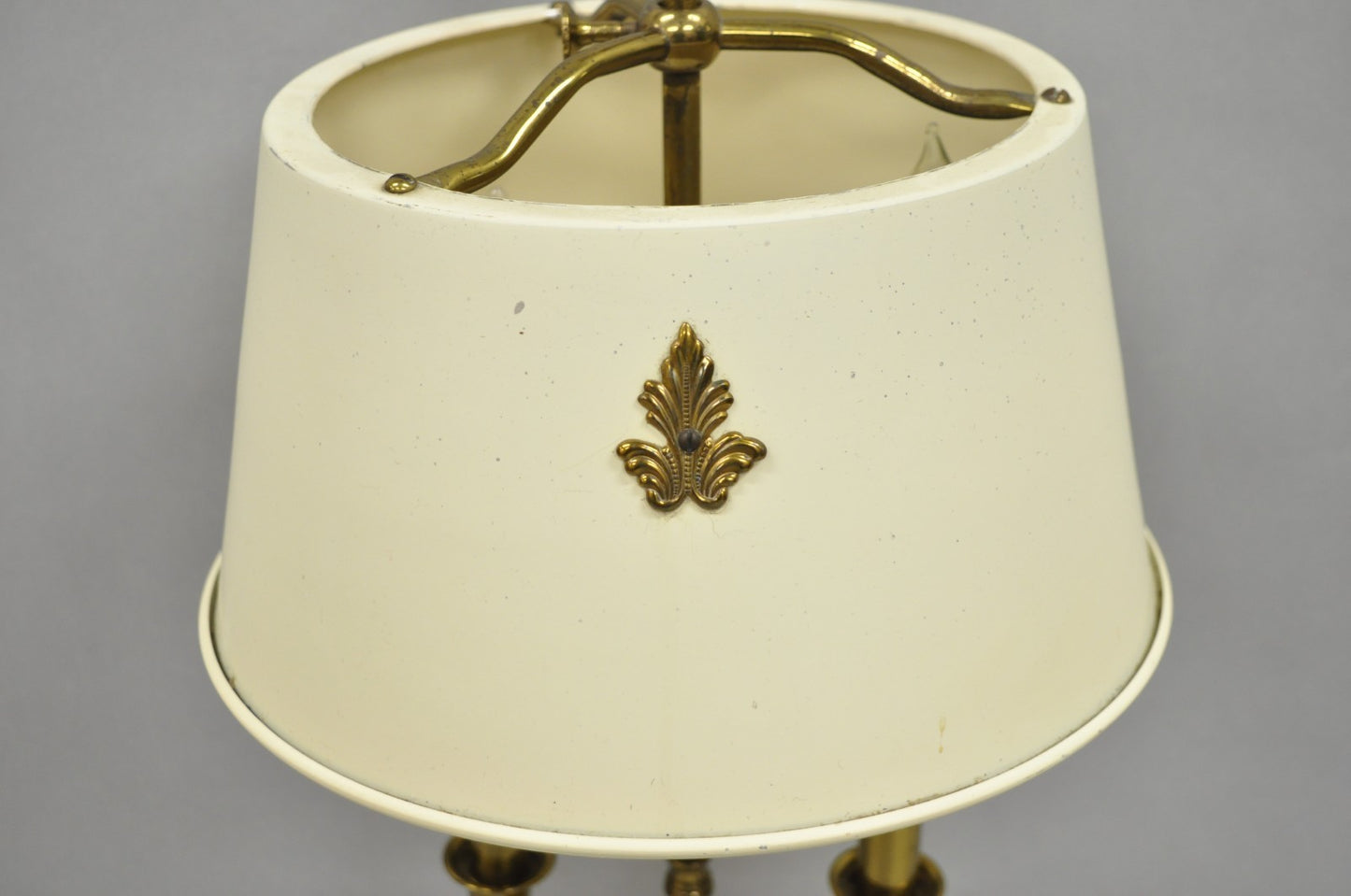 Vintage French Empire Federal Style Small Brass Bouillotte Tole Desk Table Lamp