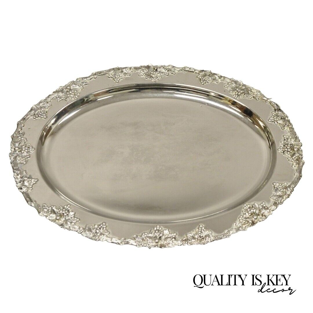 Vtg Godinger Victorian Style Silver Plated Grape Cluster 17" Oval Platter Tray
