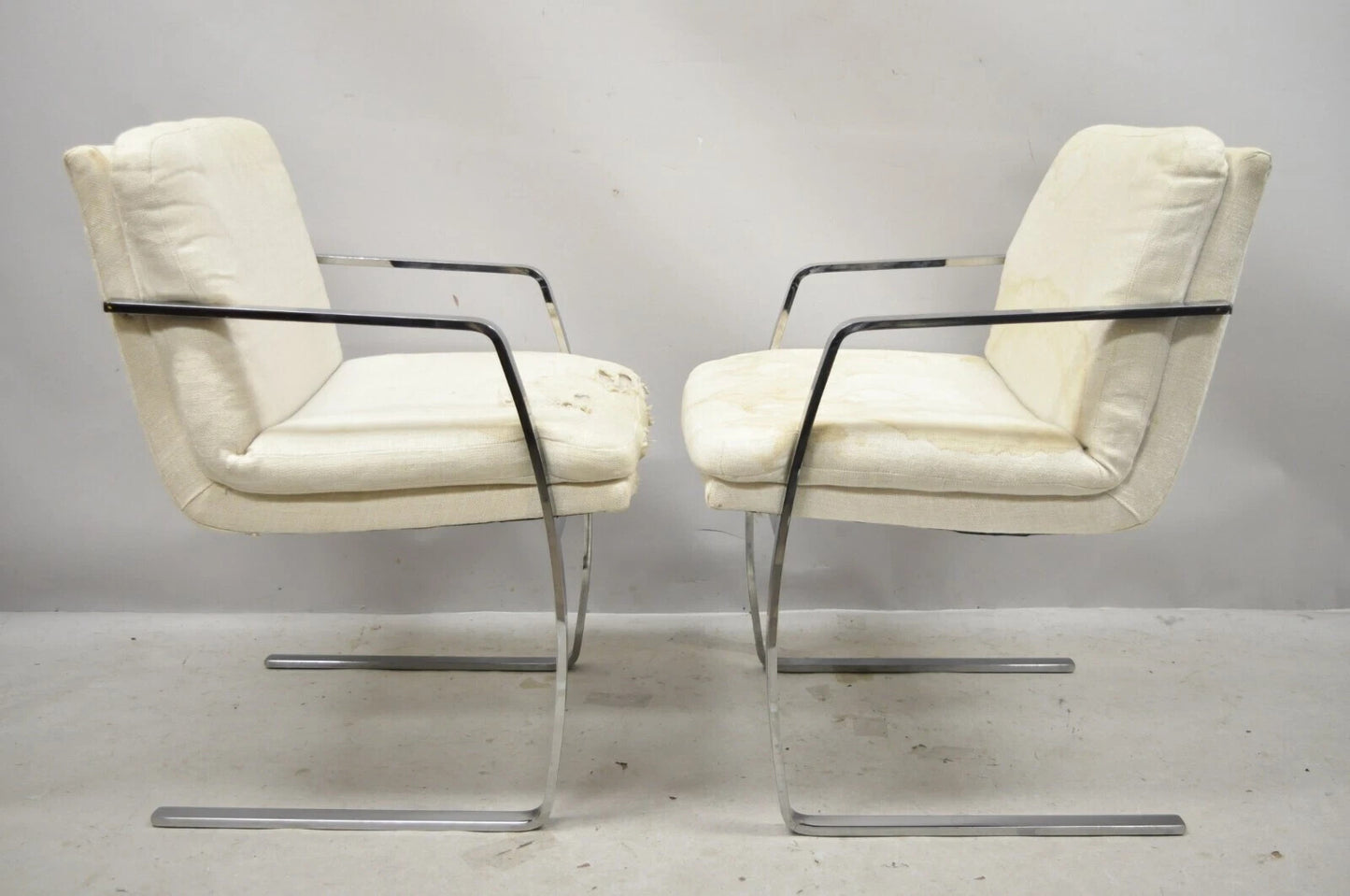 Mid Century Modern BRNO Style Chrome Cantilever Lounge Arm Chairs (C) - a Pair
