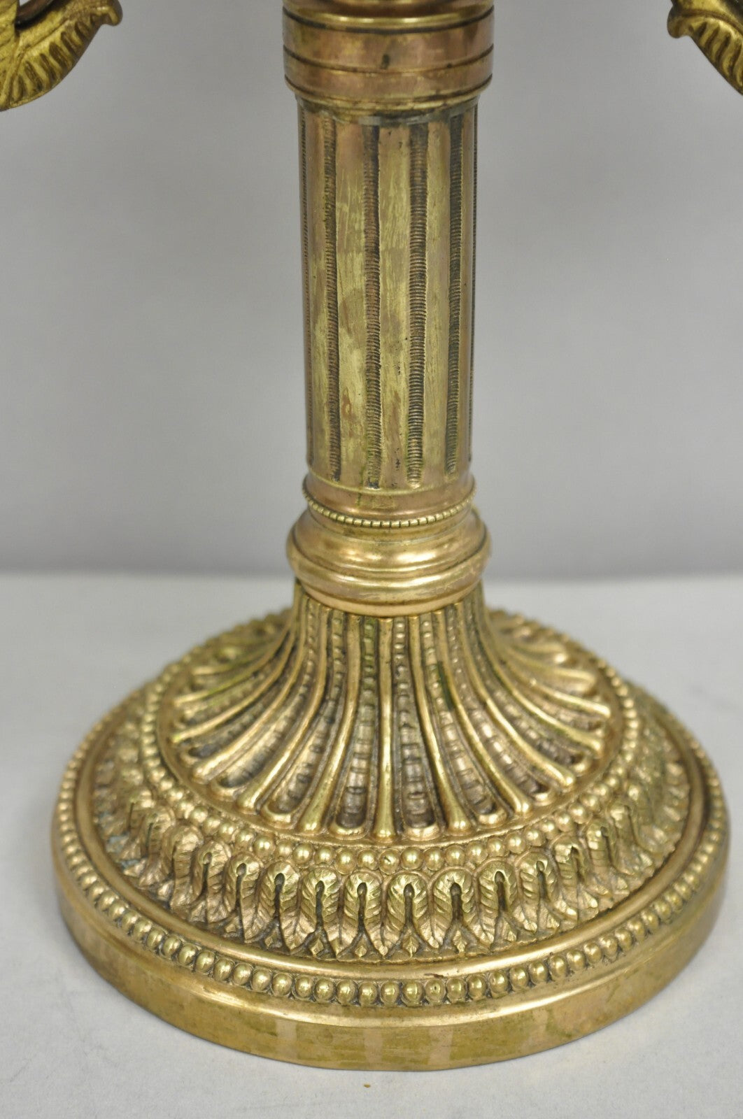 Antique French Empire Bronze Swans Green Tole Metal Shade Bouillotte Table Lamp