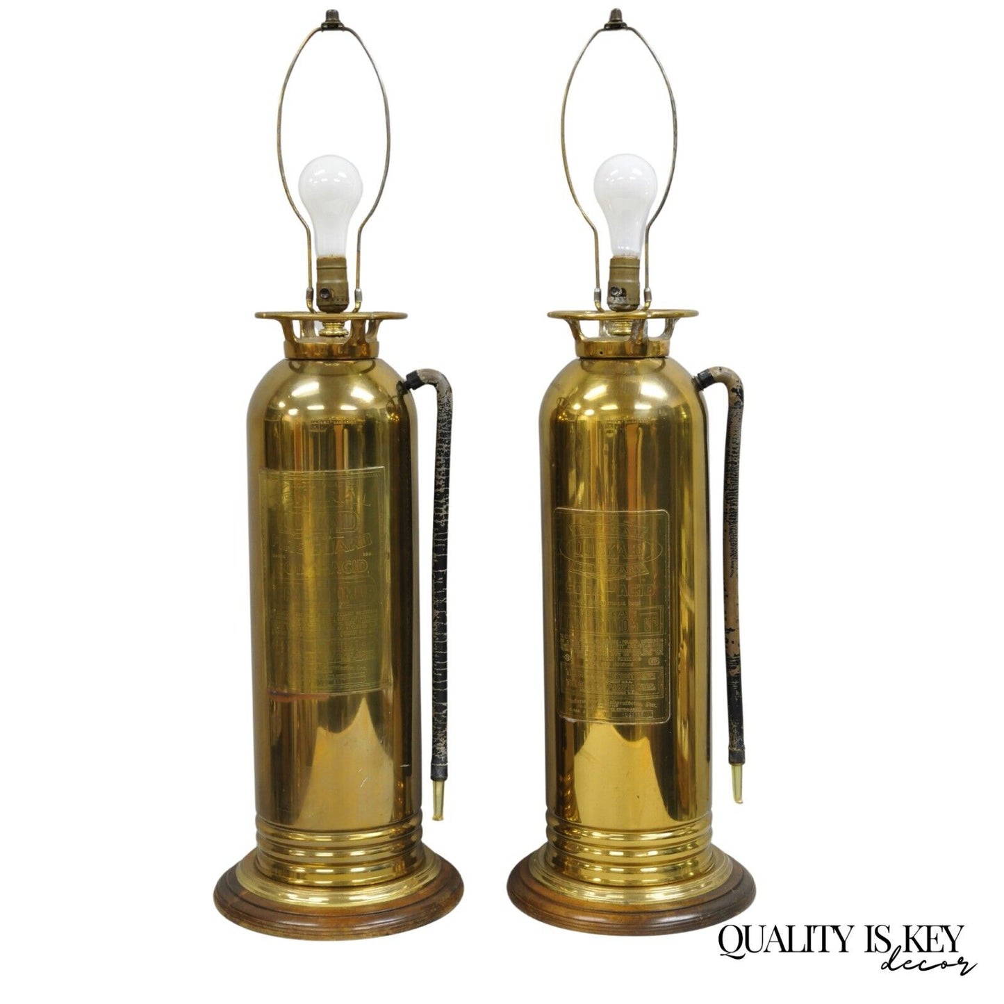 Antique Art Deco Brass Fire Extinguisher Converted Table Lamps - a Pair