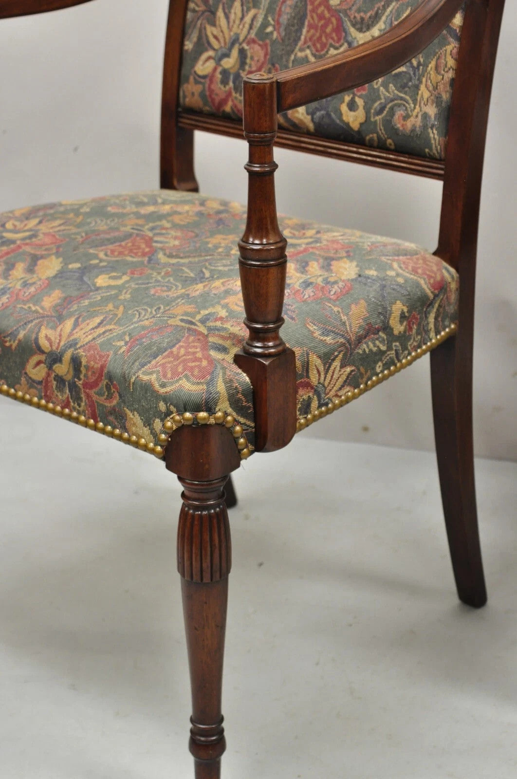 Vintage English Sheraton Style Mahogany Prince of Wales Dining Chairs - Set of 6