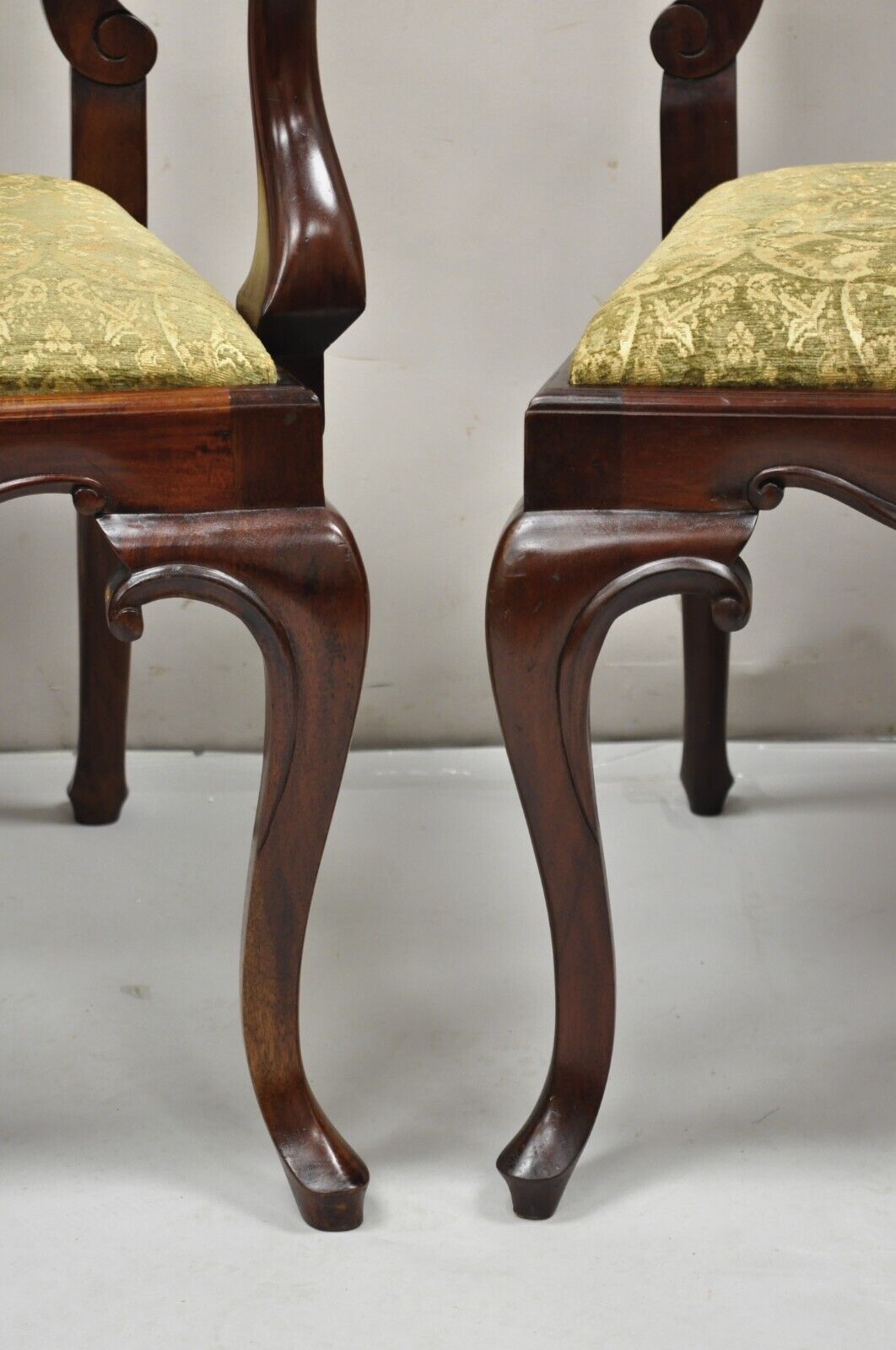 Queen Anne Style Solid Mahogany Carved Fan T-Back Dining Chairs- Set of 12