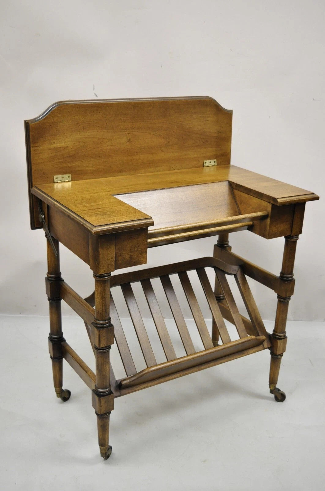 Vintage Brandt Flip Top Piano Style Small Cherry Wood Writing Desk Console Table