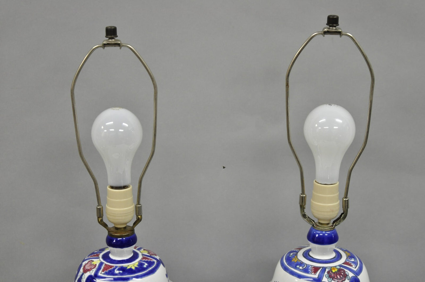 Vintage Chinoiserie White Blue Porcelain Ceramic Jardiniere Table Lamp - a Pair