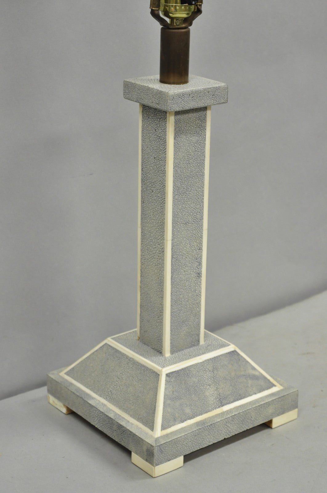 Vintage Faux Shagreen Sharkskin Column Gray Art Deco Style Decorator Table Lamp