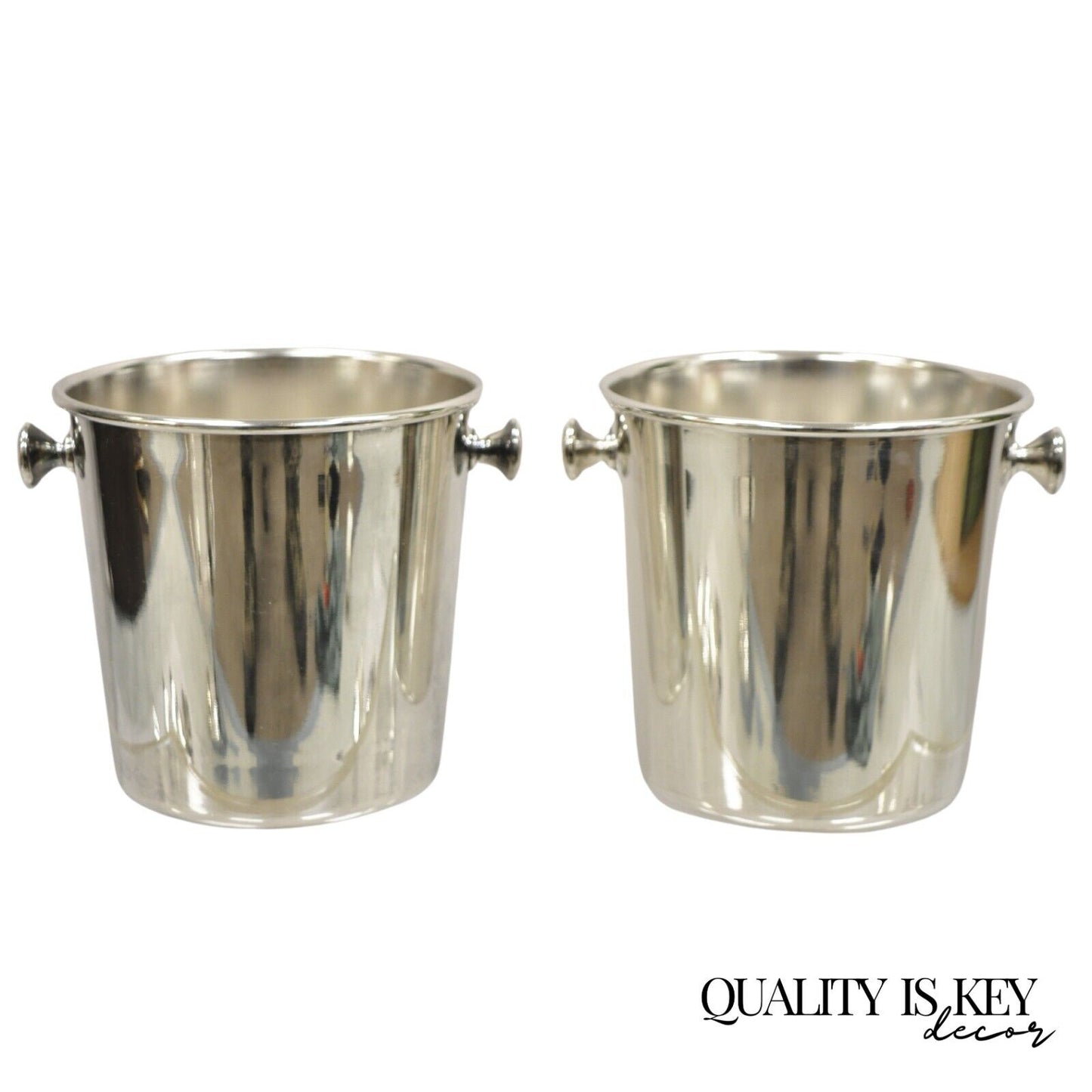 Mid Century Modern Small Silver Plated Champagne Wine Chiller Bucket - a Pair