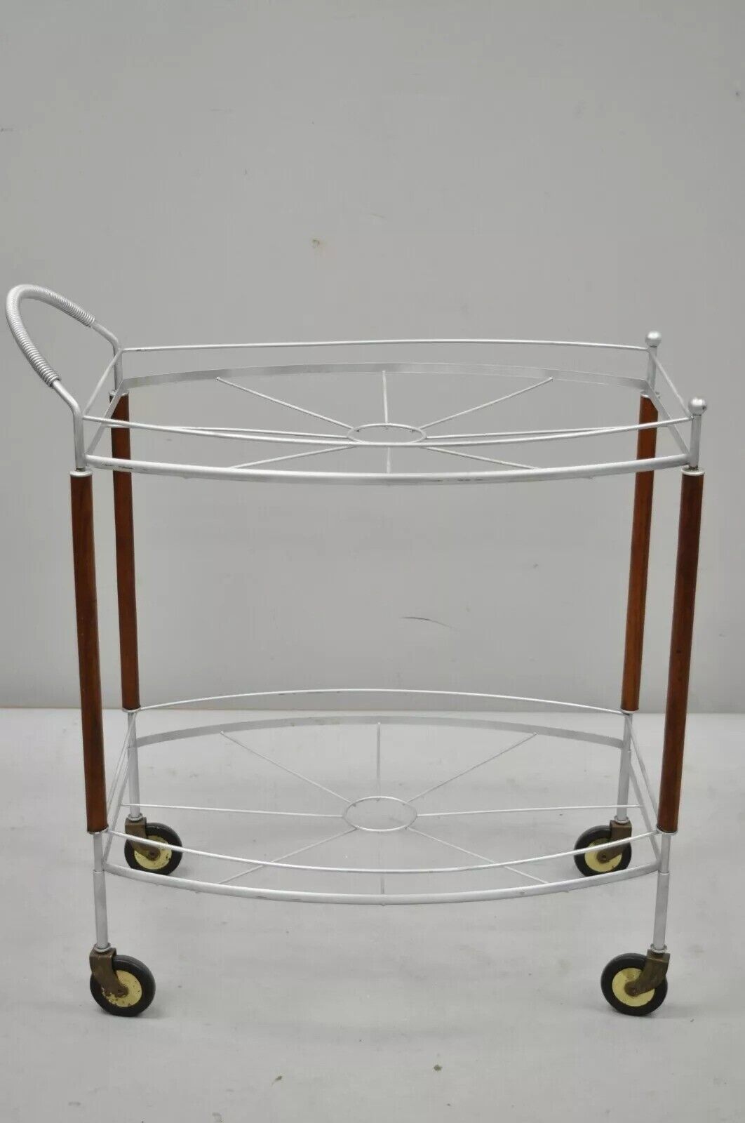 Vintage Mid Century Modern Atomic Era Metal Rolling Bar Cart Server