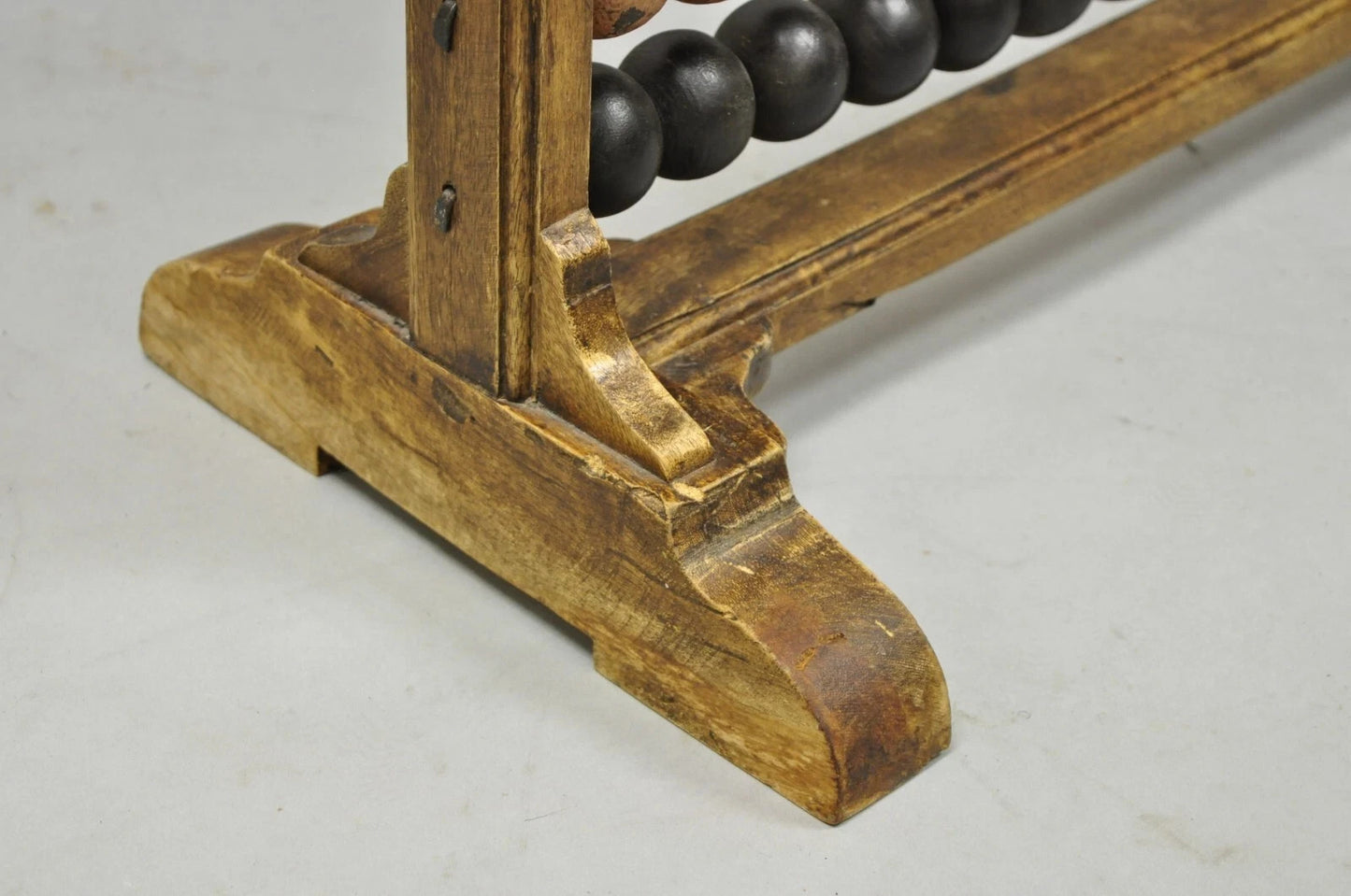 Large Vintage Mongolian Wooden Standing Math Abacus with Painted Wooden Balls