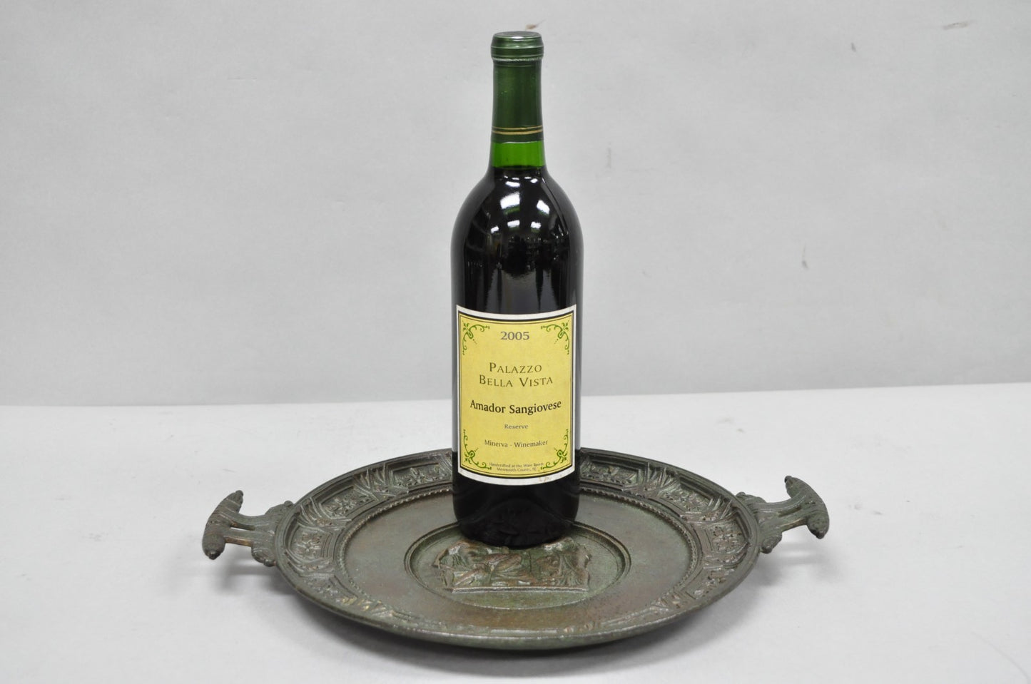 Vintage Roman Classical Style Figural Cast Iron Twin Handle Charger Dish
