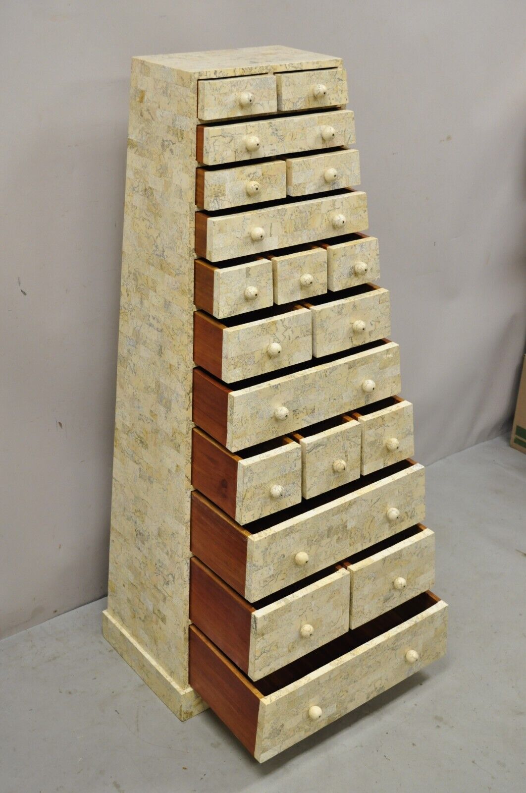 Maitland Smith Tessellated Marble Stone Modern Pyramid Chest of Drawers