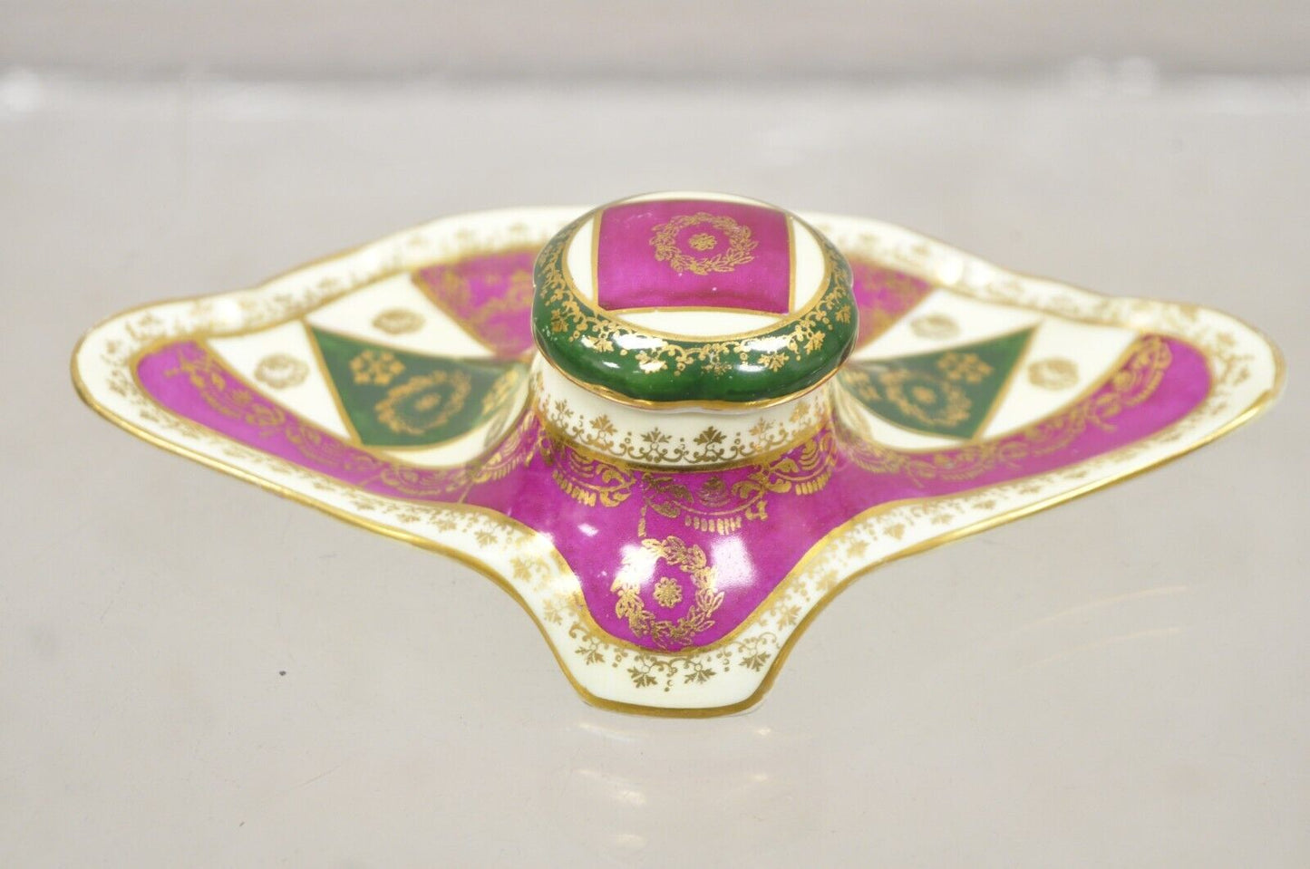 Antique Old Vienna Paris Porcelain Inkwell and Ink Blotter Desk Set - 2 Pc Set