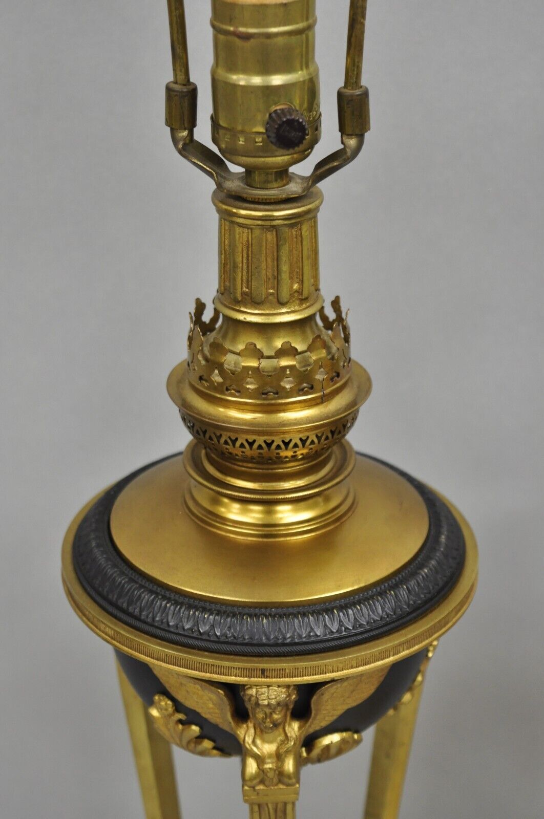 Vintage French Empire Style Figural Woman Black & Gold Brass Table Lamps - Pair