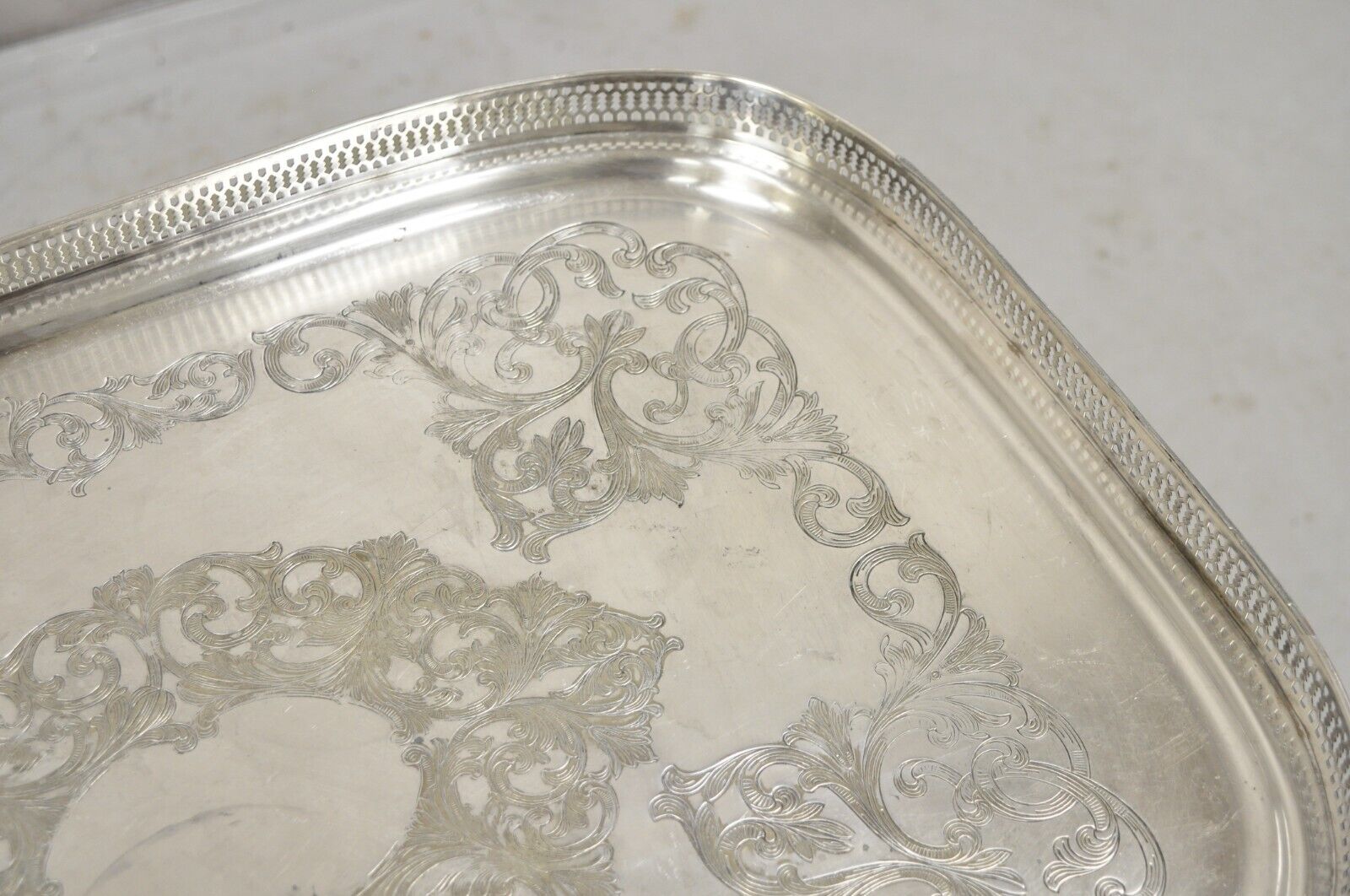 Vintage English Victorian LBS CO Superfine Silver Plated Tray with Gallery