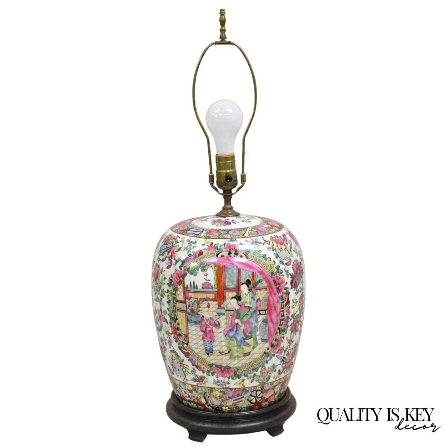 Vintage Chinoiserie Famille Rose Chinese Porcelain Asian Ginger Jar Table Lamp